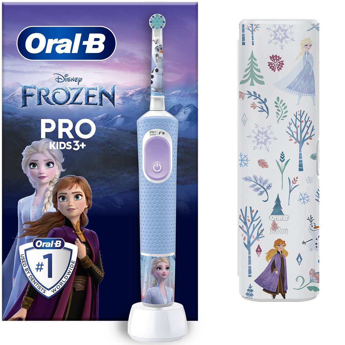 Oral-B Oral-B Kids Pro Frozen Electric Toothbrush 3+ Years Super Soft Παιδική Ηλεκτρική Οδοντόβουρτσα για πολύ Απαλό Καθαρισμό που Βοηθά στην Προστασία από την Τερηδόνα 1 Τεμάχιο & Δώρο Exclusive Travel Case 1 Τεμάχιο