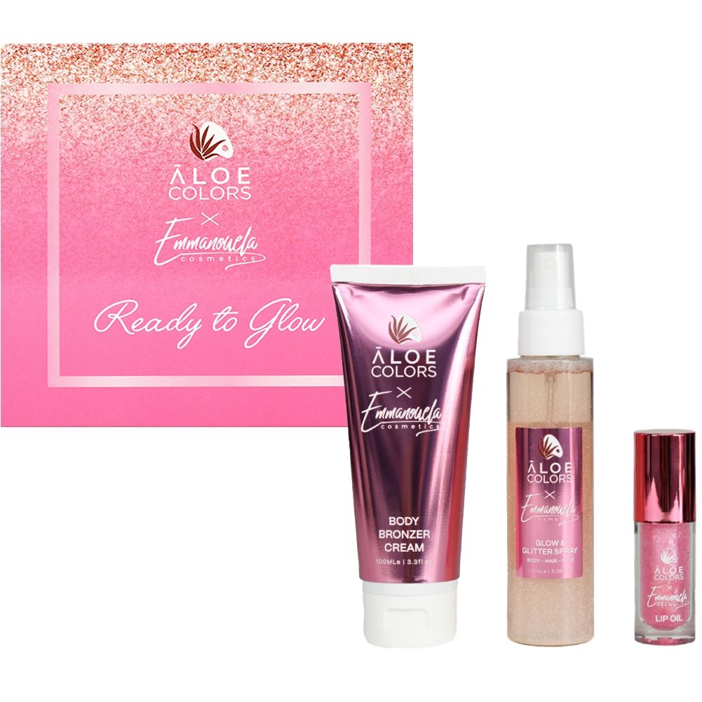 Aloe Colors Aloe Colors X Emmanouela Cosmetics Promo Body Bronzer Cream 100ml & Glow - Glitter Spray 100ml & Lip Oil 30ml