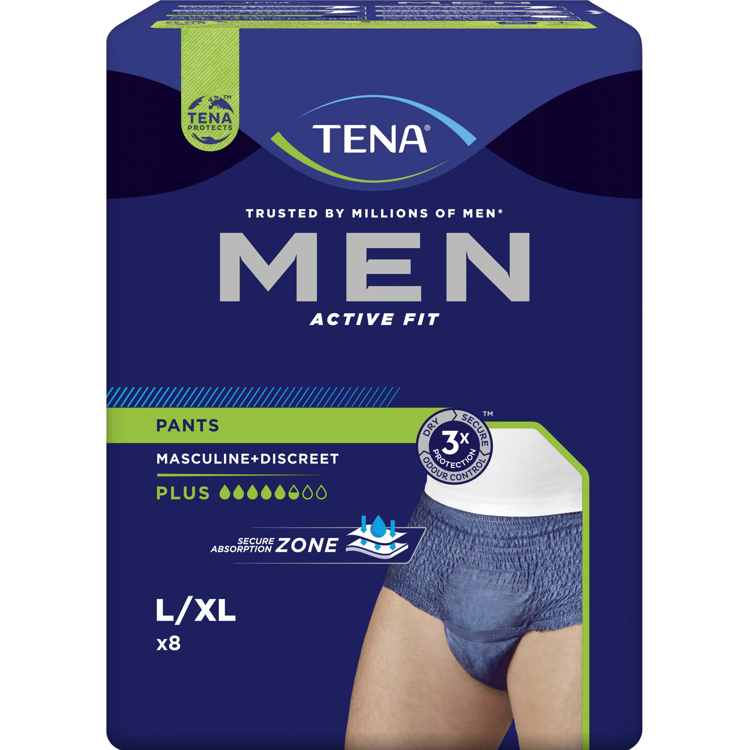 Tena Tena Men Active Fit Pants Plus Ανδρικά Εσώρουχα Ακράτειας για Μεγάλη Διαρροή Ούρων 8 Τεμάχια - Large / XLarge