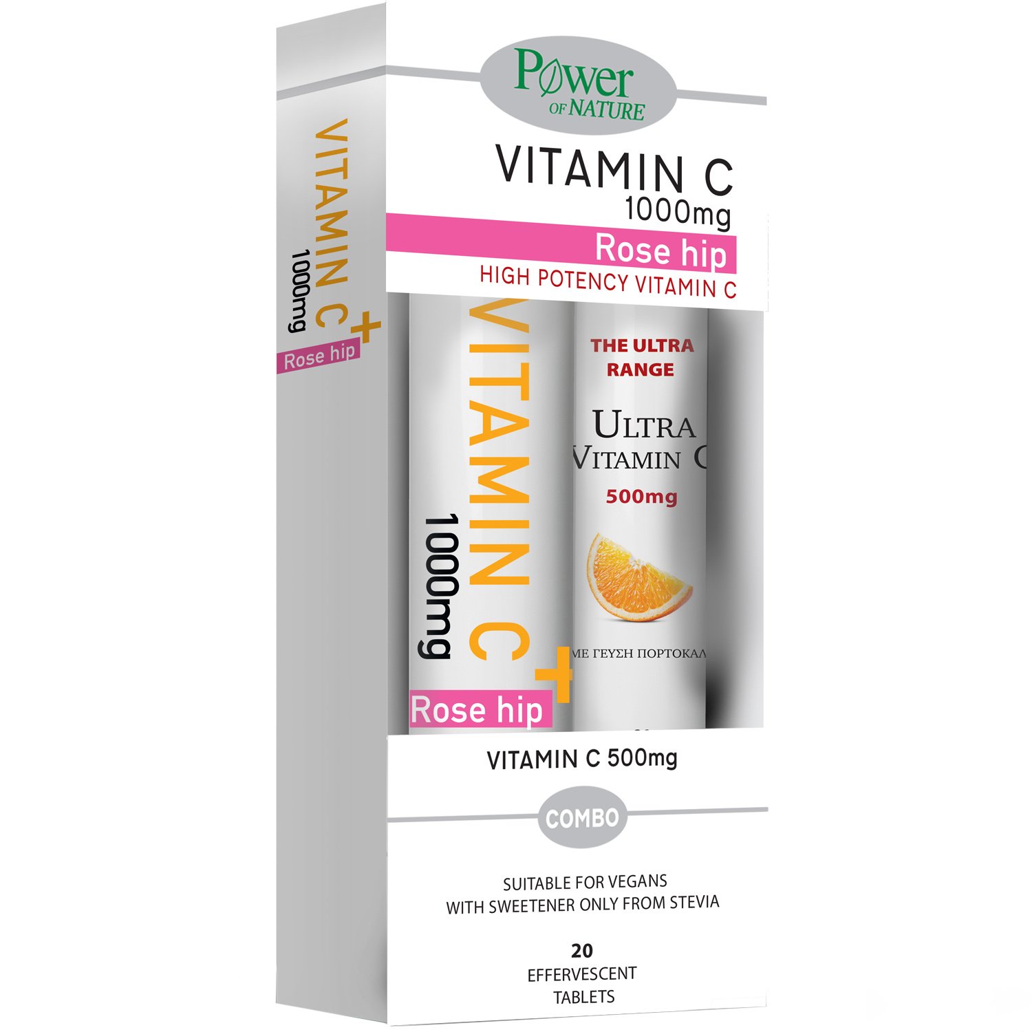 Power Health Power Health Promo Vitamin C & Rose Hip 1000mg, 20 Effer.tabs & Ultra Vitamin C 500mg, 20 Effer.tabs,Συμπλήρωμα Διατροφής με Βιταμίνη C & Εκχύλισμα Αγριοτριανταφυλλιάς για Ενίσχυση του Ανοσοποιητικού με Αντιοξειδωτικές Ιδιότητες με Γεύση Πορτοκάλι &