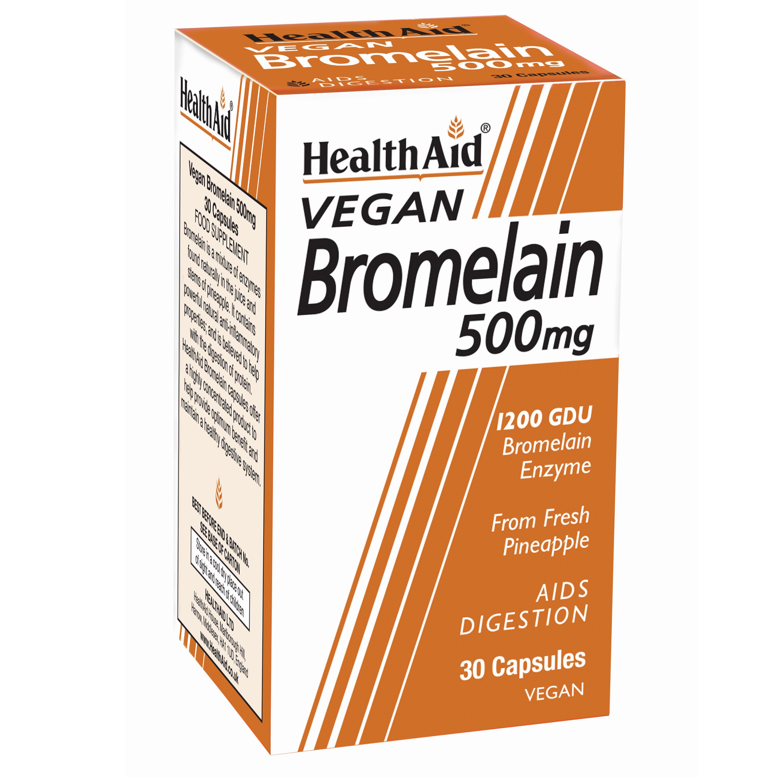 Health Aid Health Aid Bromelain 500mg Συμπλήρωμα Διατροφής με Βρομελαΐνη, Φυσικό Πεπτικό Ένζυμο που Βοηθά στην Βελτίωση της Πέψης 30caps