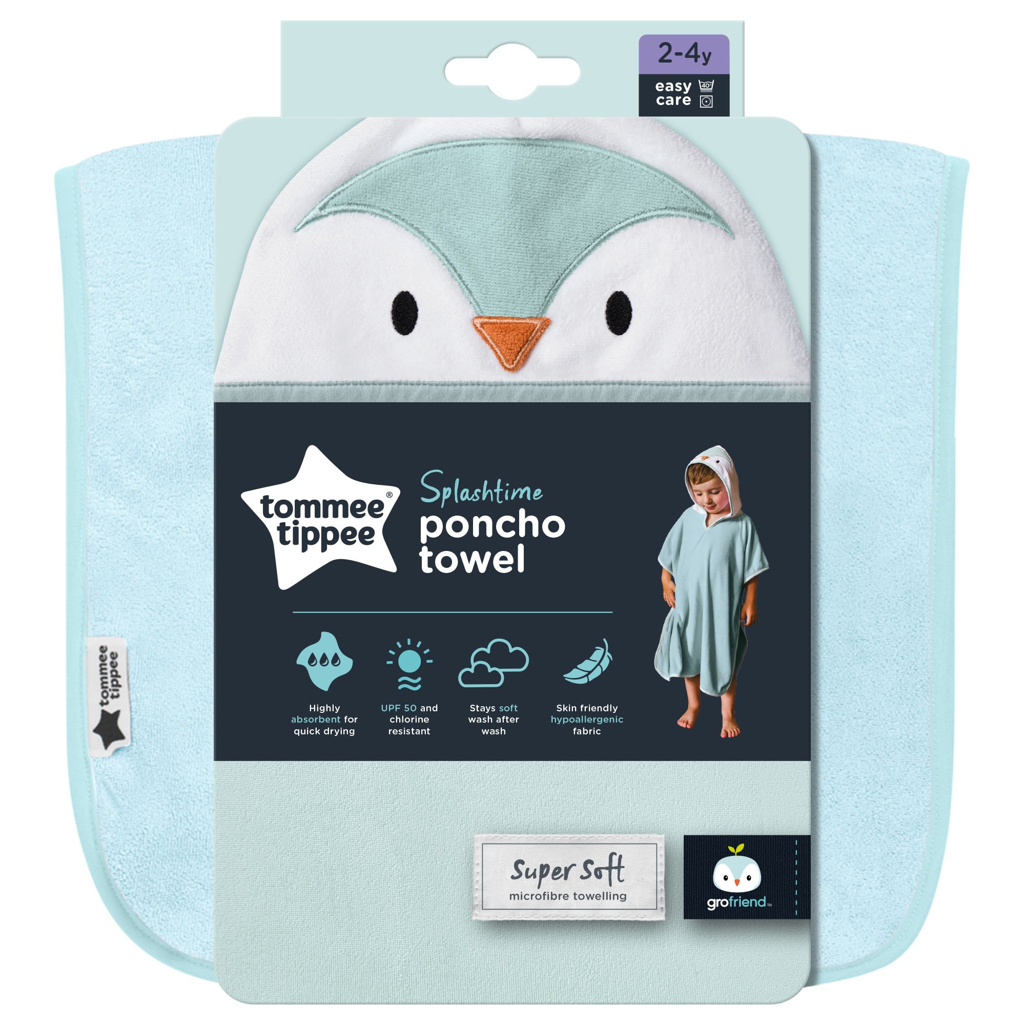 Tommee Tippee Tommee Tippee Splashtime Poncho Towel Κωδ CGA1002 Πόντσο Μπάνιου με Σχέδιο & Κουκούλα, που Στεγνώνει Γρήγορα 2-4 Years 1 Τεμάχιο - Percy the Penguin