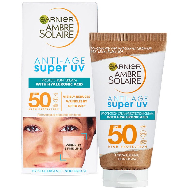 Garnier Garnier Ambre Solaire Anti-Age Super UV Spf50 Protection Cream Αντηλιακή & Αντιρυτιδική Κρέμα Προσώπου Υψηλής Προστασίας με Υαλουρονικό Οξύ 50ml