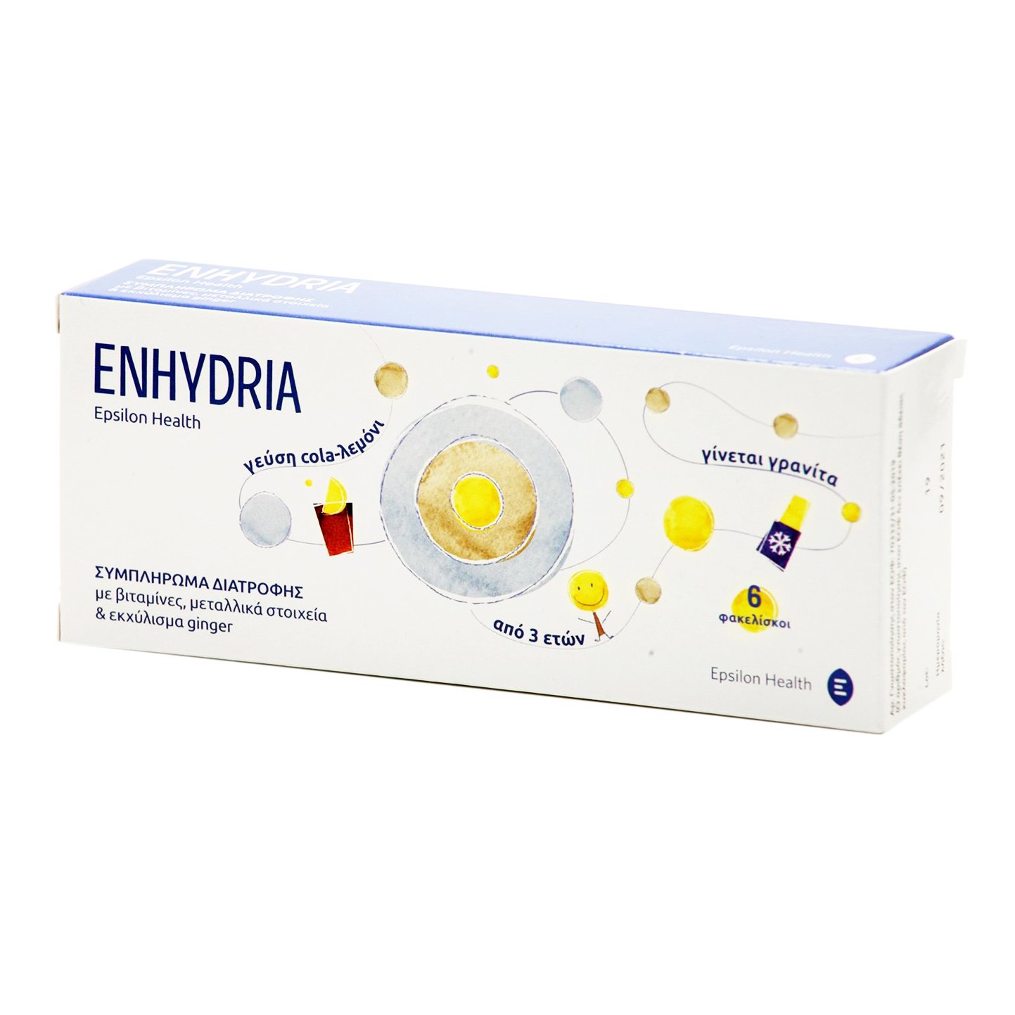 EPSILON HEALTH Enhydria Συμπλήρωμα Διατροφής για την Μείωση της Κόπωσης, με Βιταμίνες, Μεταλλικά Στοιχεία & Εκχύλισμα Ginger 6 Sach. x 15ml