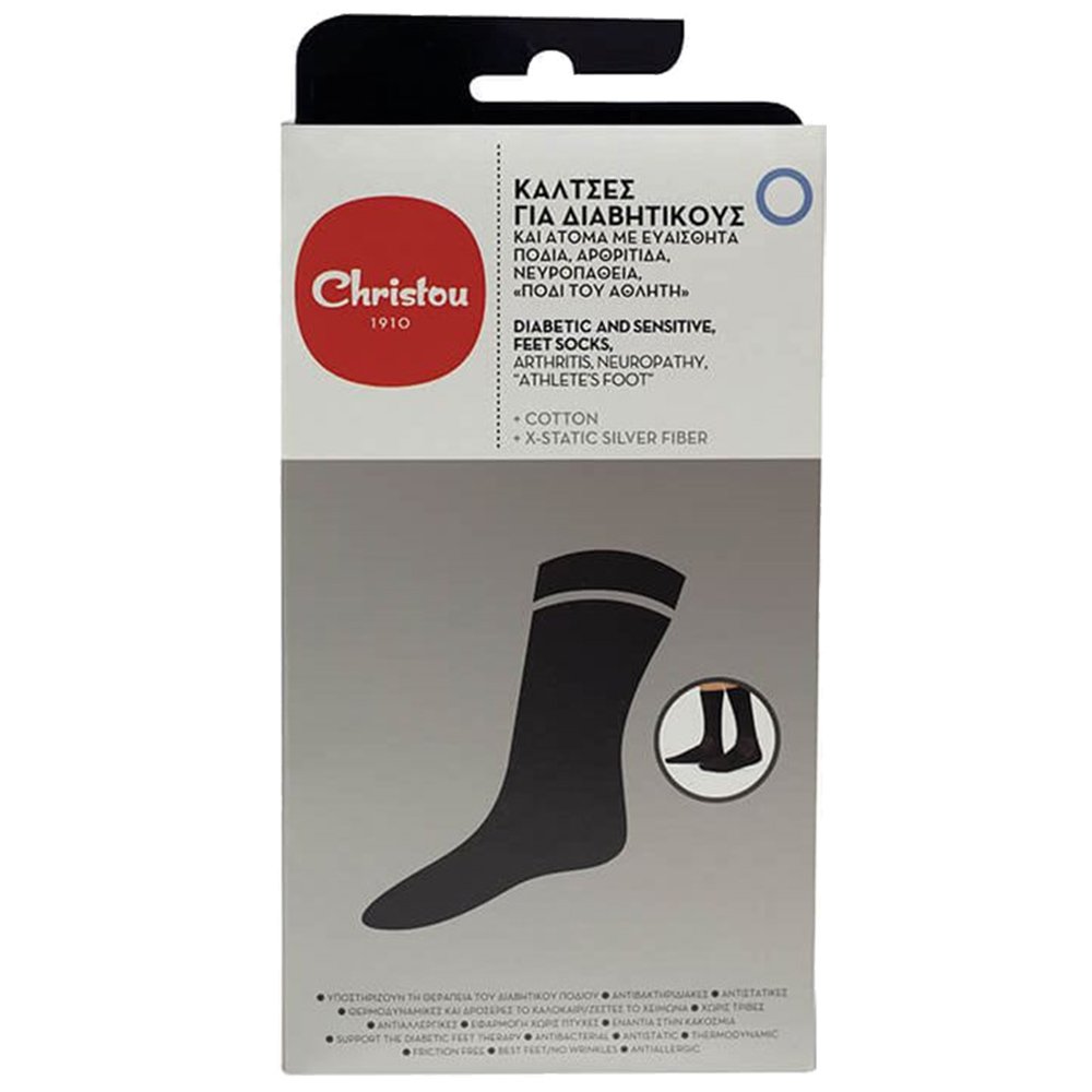 Christou Diabetic & Sensitive Feet Socks CH-019 Κάλτσες για Διαβητικούς & Άτομα με Ευαίσθητα Πόδια σε Μαύρο Χρώμα 1 Ζευγάρι XSmall 37-39 φωτογραφία