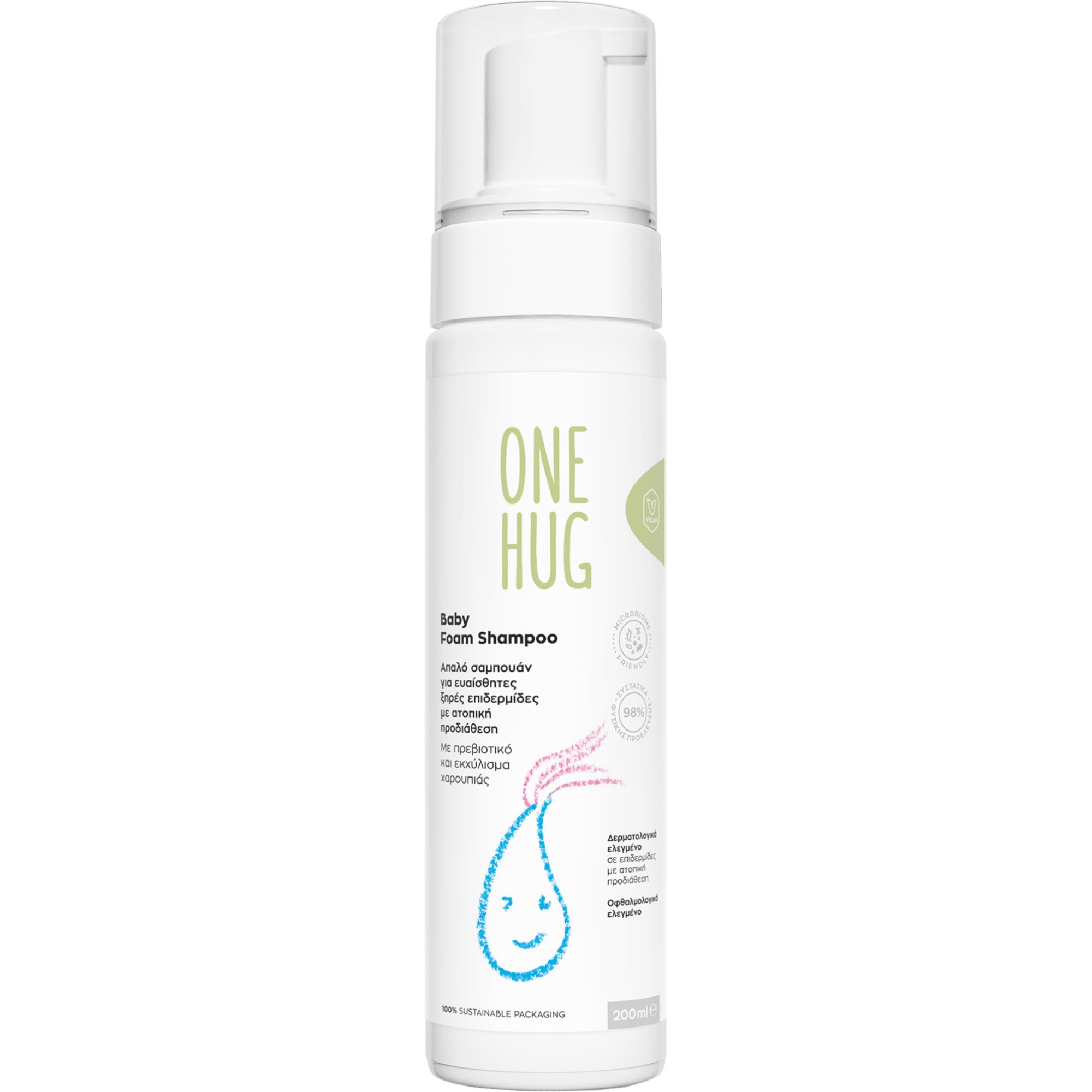 One Hug One Hug Baby Foam Shampoo Βρεφικό Σαμπουάν σε Μορφή Αφρού Κατάλληλο για Ξηρές Επιδερμίδες με Ατοπική Προδιάθεση 200ml