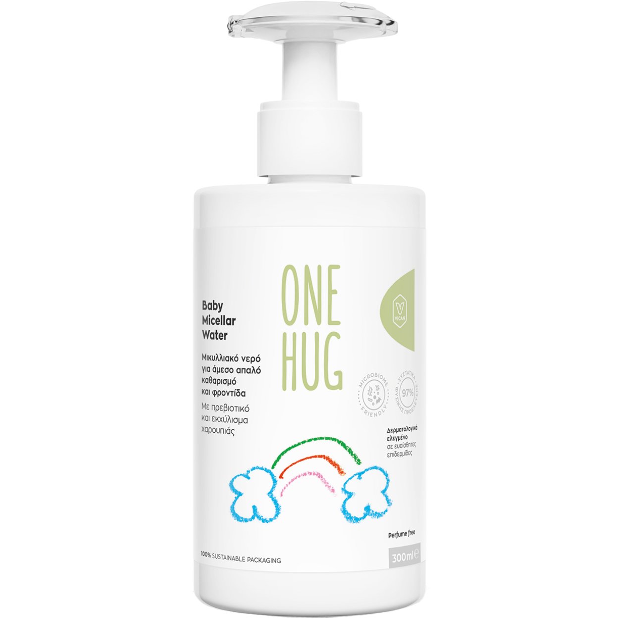 One Hug One Hug Baby Micellar Water Μικυλλιακό Νερό Προσώπου - Σώματος για Απαλό Καθαρισμό & Ενυδάτωση της Βρεφικής Επιδερμίδας 300ml