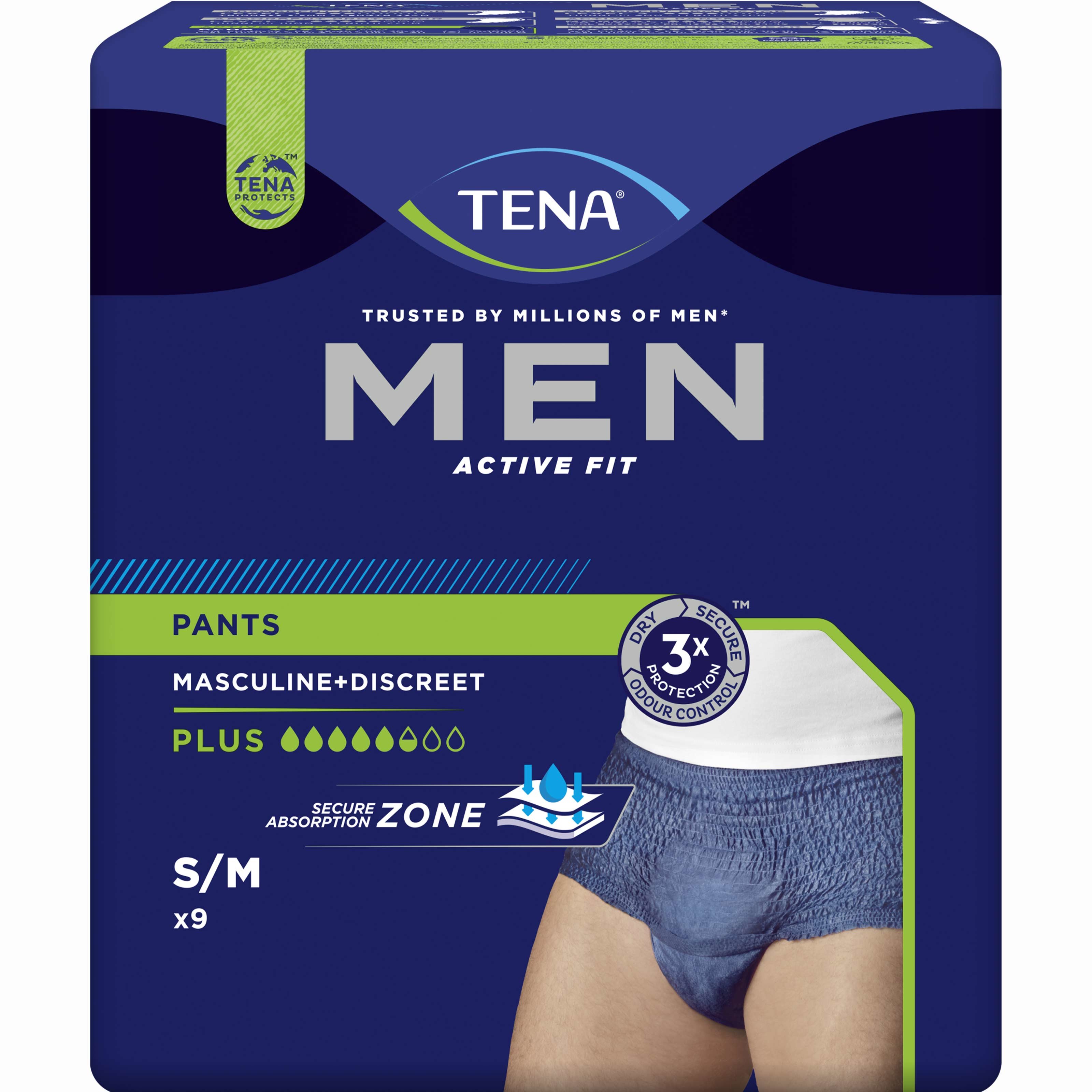 Tena Tena Men Active Fit Pants Plus Ανδρικά Εσώρουχα Ακράτειας για Μεγάλη Διαρροή Ούρων 9 Τεμάχια - Small / Medium