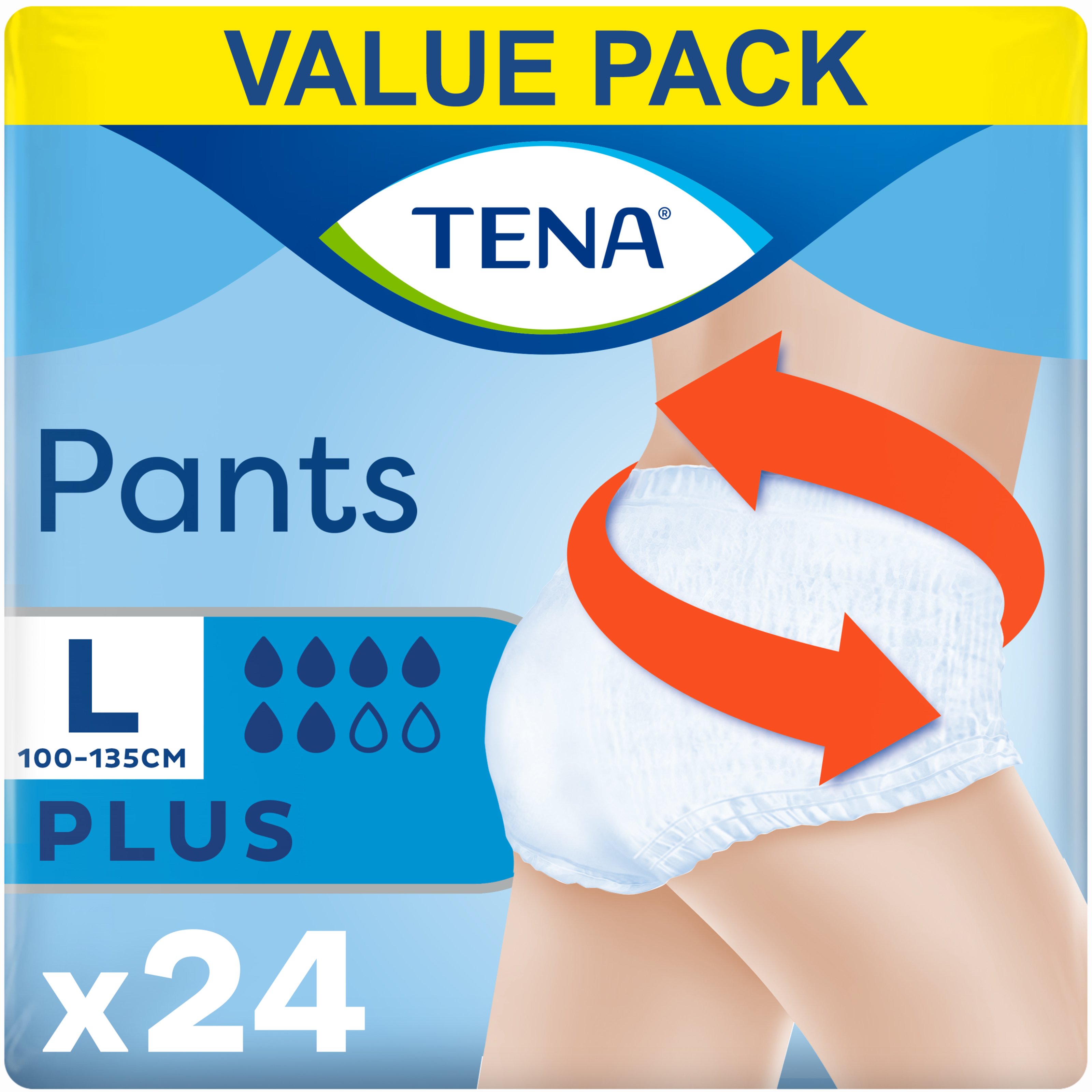 Tena Tena Value Pack Pants Plus Άνετα & Αξιόπιστα Εσώρουχα μιας Χρήσης για Μέτρια προς Βαριά Μορφή Ακράτειας 24 Τεμάχια - Large 100-135cm