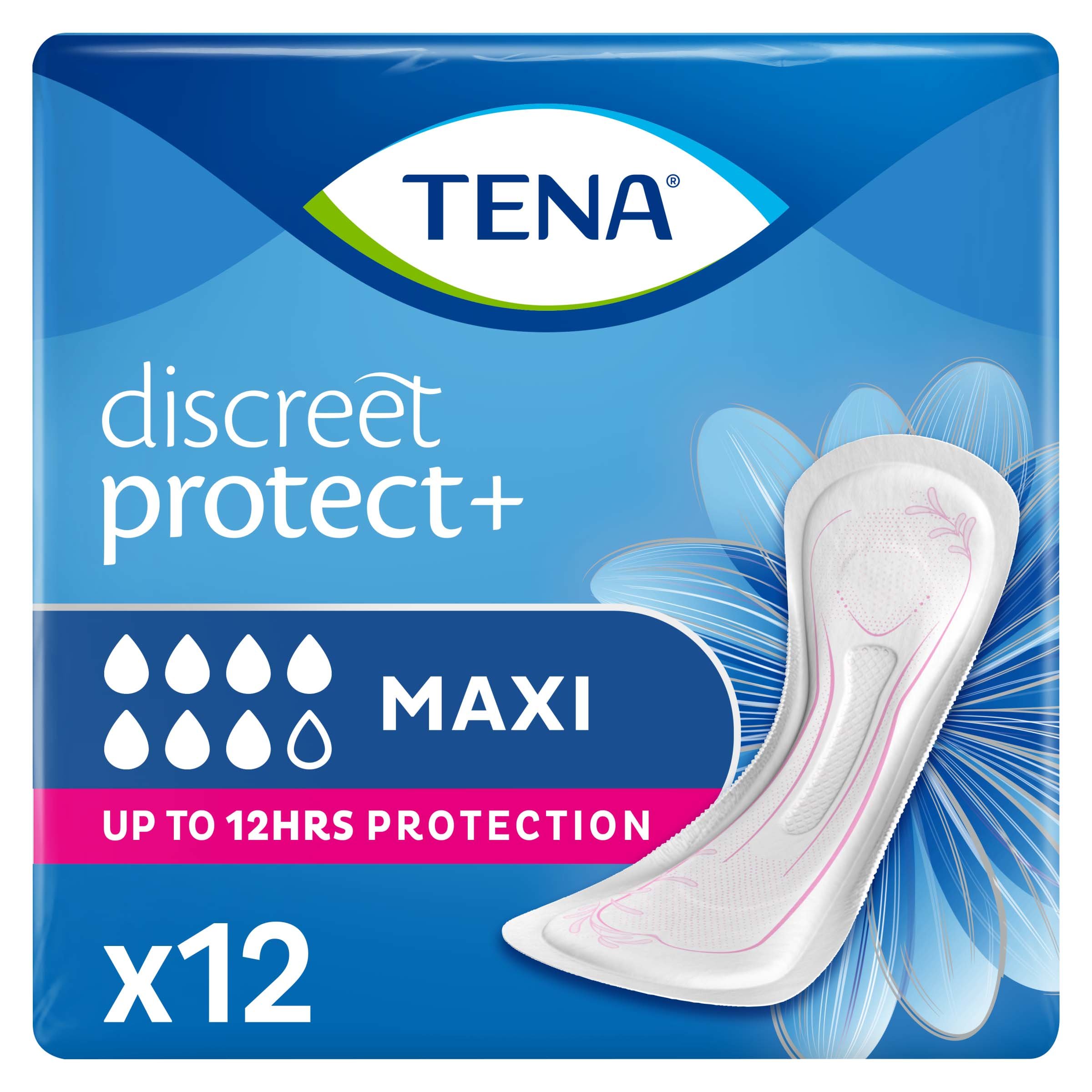 Tena Tena Discreet Protect+ ​​​​​​​Maxi Σερβιέτες για Βαριά Μορφή Ακράτειας 12 Τεμάχια