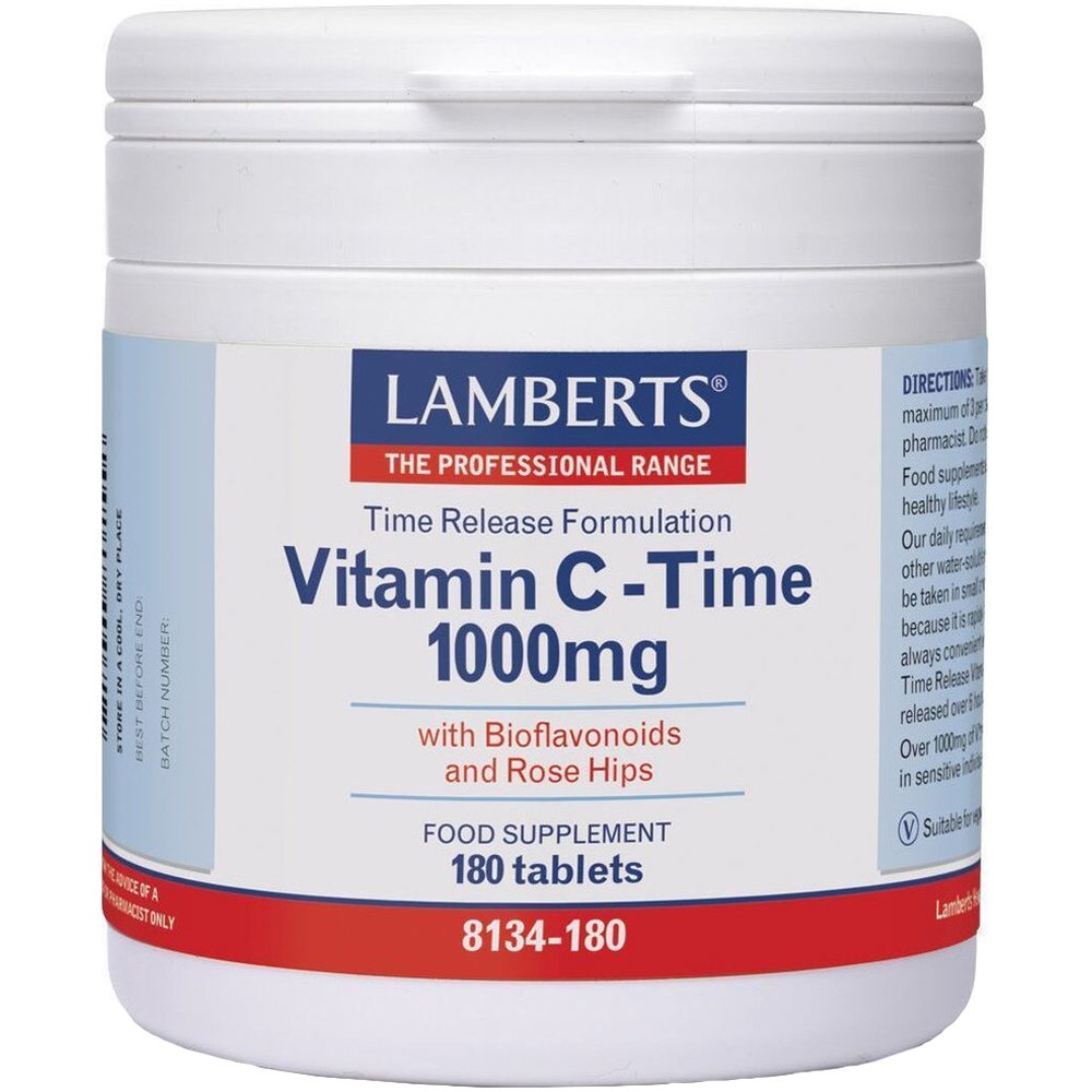 Lamberts Lamberts Vitamin C Time Release Συμπλήρωμα Διατροφής Βιταμίνης C Ελεγχόμενης Αποδέσμευσης για τη Σωστή Λειτουργία του Ανοσοποιητικού Συστήματος 1000mg, 180tabs