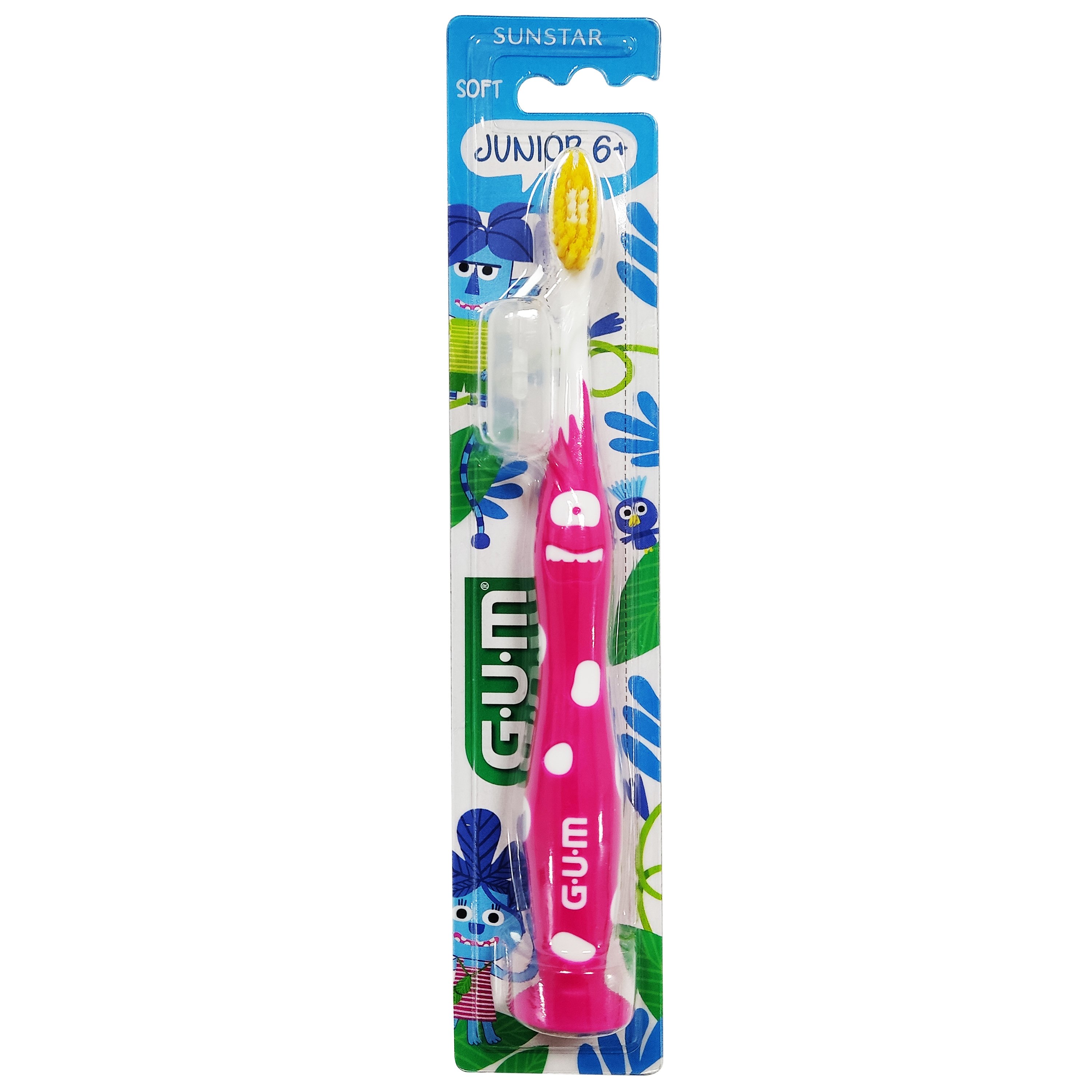 Gum Gum Junior 6+ Soft Toothbrush Παιδική Μαλακή Οδοντόβουρτσα με Βάση Βεντούζα 1 Τεμάχιο - Ροζ