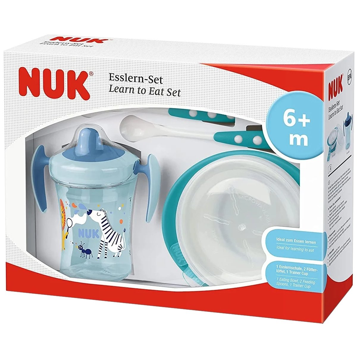 Nuk Nuk Learn to Eat Set 6m+ Μπλε - Τιρκουάζ Εκπαιδευτικό Σετ Φαγητού 1 Τεμάχιο, Κωδ 10225272