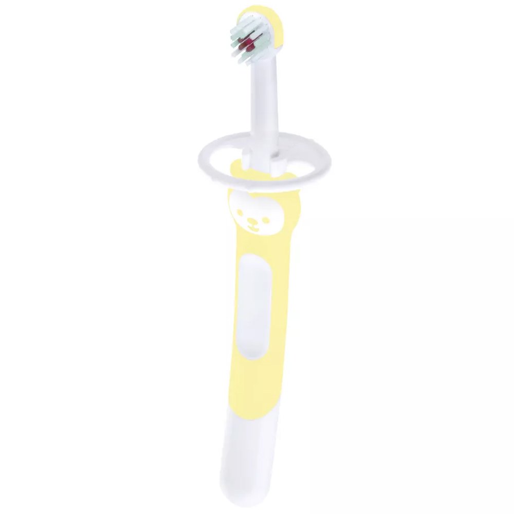 Mam Mam Learn to Brush Soft Toothbrush 5m+ Βρεφική, Εκπαιδευτική Οδοντόβουρτσα με Μαλακές Ίνες & Ασπίδα Προστασίας 1 Τεμάχιο, Κωδ 605 - Κίτρινο