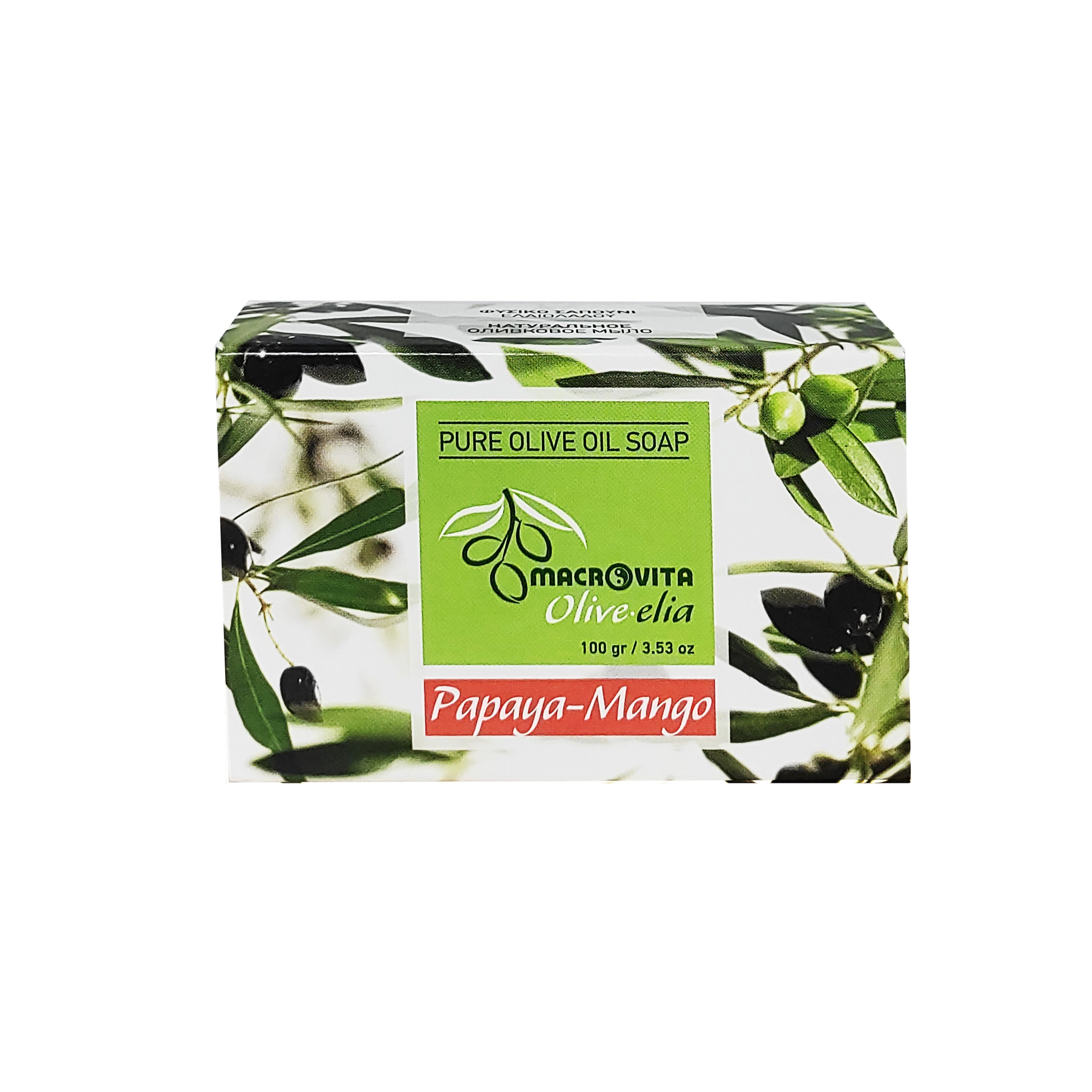 Macrovita Macrovita Pure Oilve Oil Soap Σαπούνι Ελιάς σε Πλάκα 100g - Παπάγια / Μάνγκο