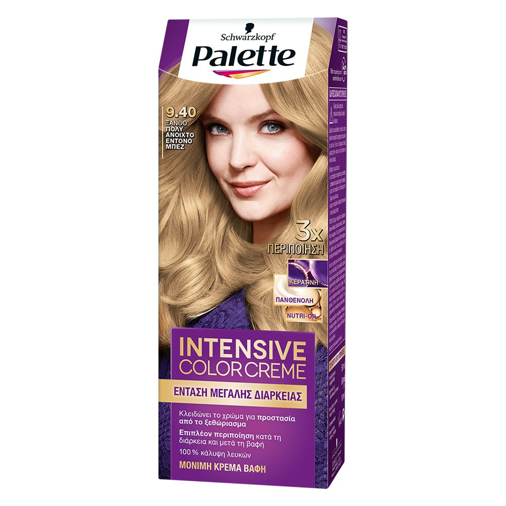 Schwarzkopf Palette Intensive Hair Color Creme Kit Μόνιμη Κρέμα Βαφή Μαλλιών για Έντονο Χρώμα Μεγάλης Διάρκειας & Περιποίηση 1 Τεμάχιο – 9.40 Ξανθό Πολύ Ανοιχτό Έντονο Μπεζ