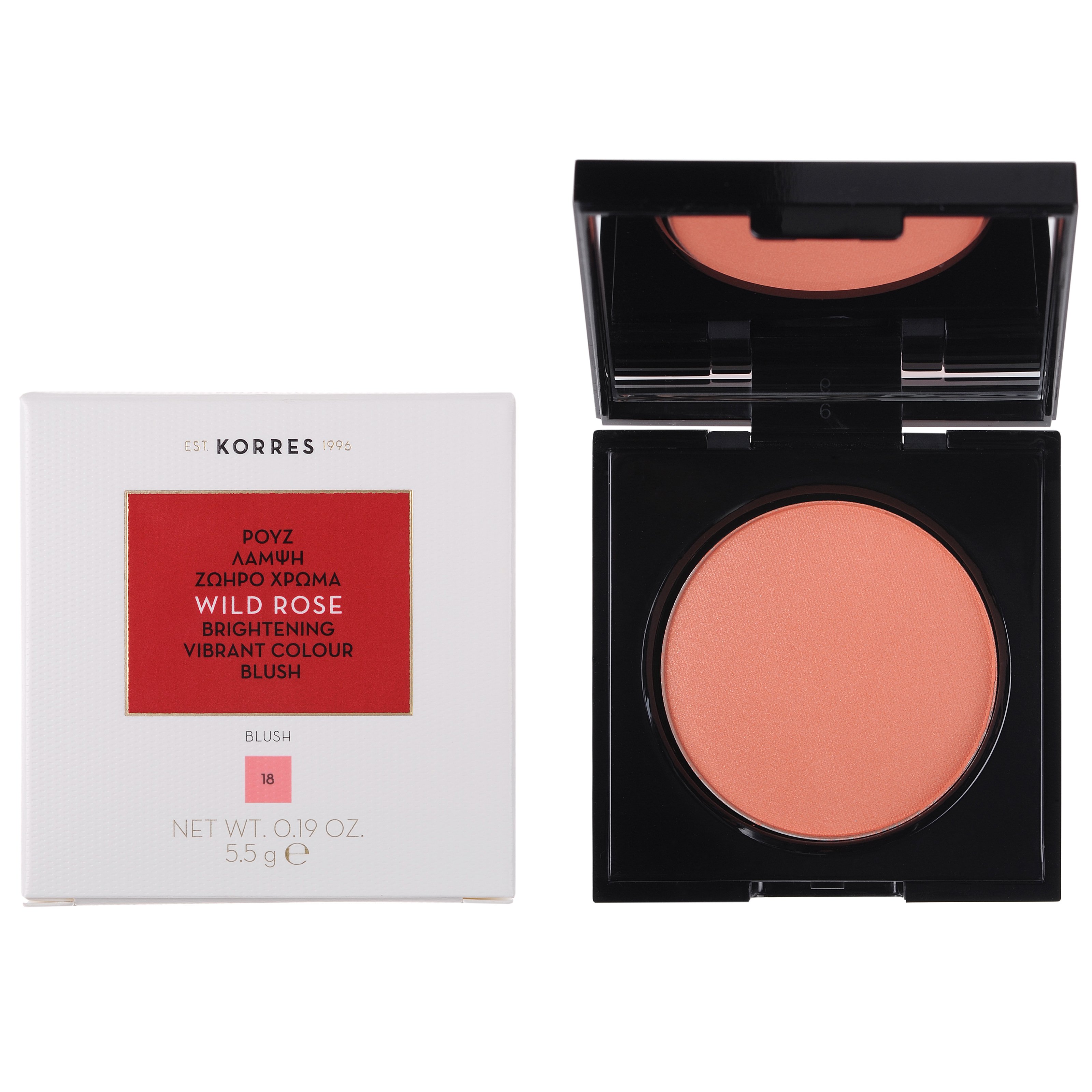 Korres Korres Wild Rose Blush Άγριο Τριαντάφυλλο Ρουζ Μεταξένιας Υφής για Λάμψη & Ζωηρό Χρώμα 5.5g - 18 Peach