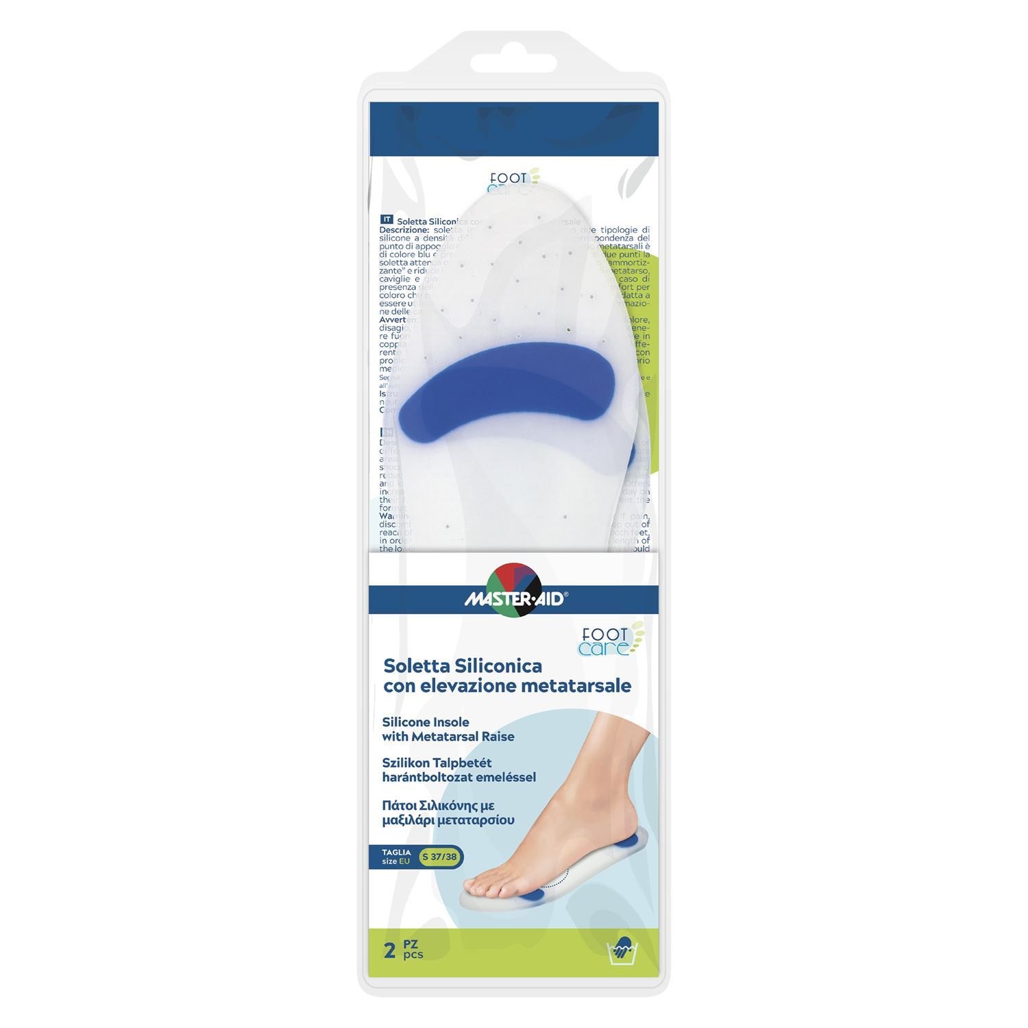 Master Aid Master Aid Foot Care Silicone Insole with Metatarsal Raise Πάτοι Σιλικόνης με Μαξιλάρι Μεταταρσίου (Άκανθαμετατάρσιο) 2 Τεμάχια - Small 37/38