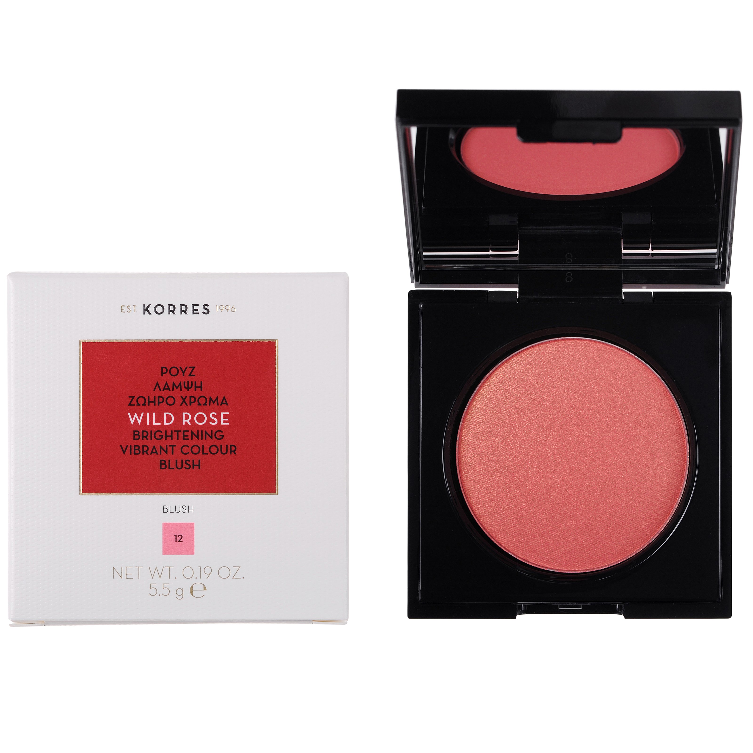 Korres Korres Wild Rose Blush Άγριο Τριαντάφυλλο Ρουζ Μεταξένιας Υφής για Λάμψη & Ζωηρό Χρώμα 5.5g - 12 Golden Pink