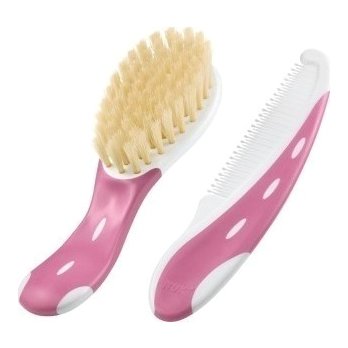 Nuk Set Baby Brush & Comb Βρεφική Βούρτσα από Μαλακή 100% Φυσική Τρίχα & Χτένα Μαλλιών για Καθημερινή Περιποίηση 1 Τεμάχιο - Ροζ