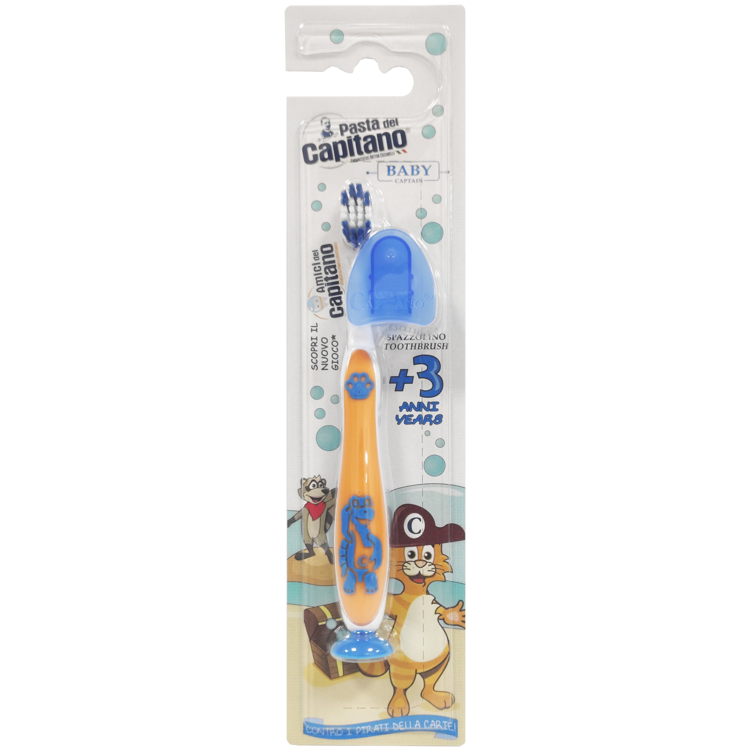 Health-Plus Pasta Del Capitano Baby Soft Toothbrush 3+ Years Παιδική Οδοντόβουρτσα με Μαλακές Ίνες, Ειδική Βάση Στήριξης & Καπάκι 1 Τεμάχιο - Πορτοκαλί