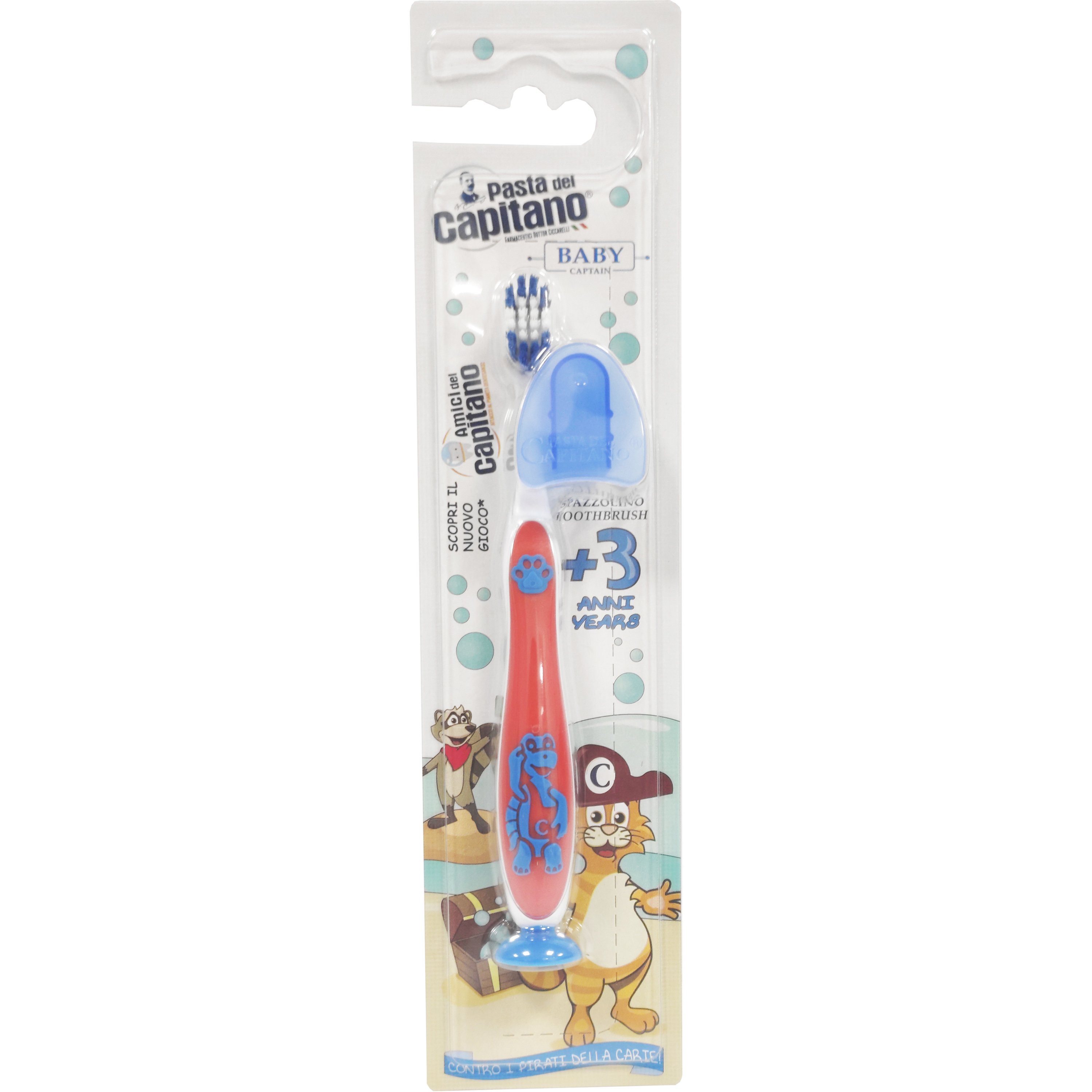 Health-Plus Pasta Del Capitano Baby Soft Toothbrush 3+ Years Παιδική Οδοντόβουρτσα με Μαλακές Ίνες, Ειδική Βάση Στήριξης & Καπάκι 1 Τεμάχιο - Κόκκινο