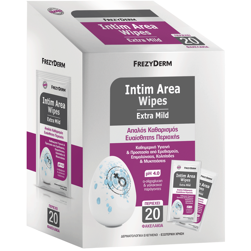 Frezyderm Frezyderm Intim Area Wipes Extra Mild Μαντηλάκια Καθαρισμού Για Την Ευαίσθητη Περιοχή 20τμχ