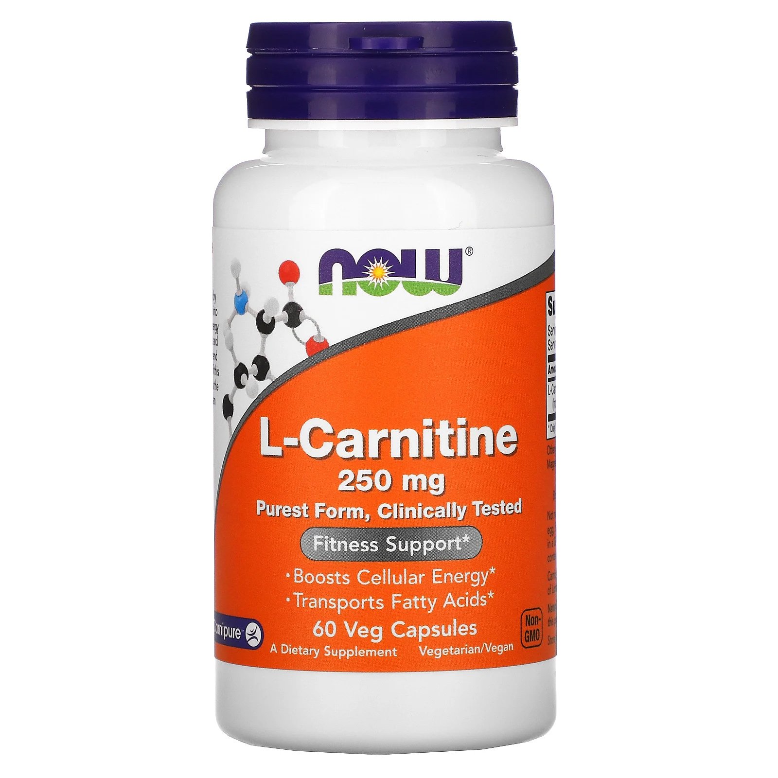 Now Now Foods L-Carnitine 250mg Συμπλήρωμα Διατροφής που Βοηθά τη Καρδιαγγειακή Υγεία & την Παραγωγή Ενέργειας 60veg.caps