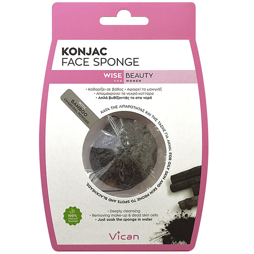 Vican Vican Konjac Face Sponge με Σκόνη Άνθρακα Baboo για Επιδερμίδα με Λιπαρότητα & Τάση Ακμής 1 Τεμάχιο