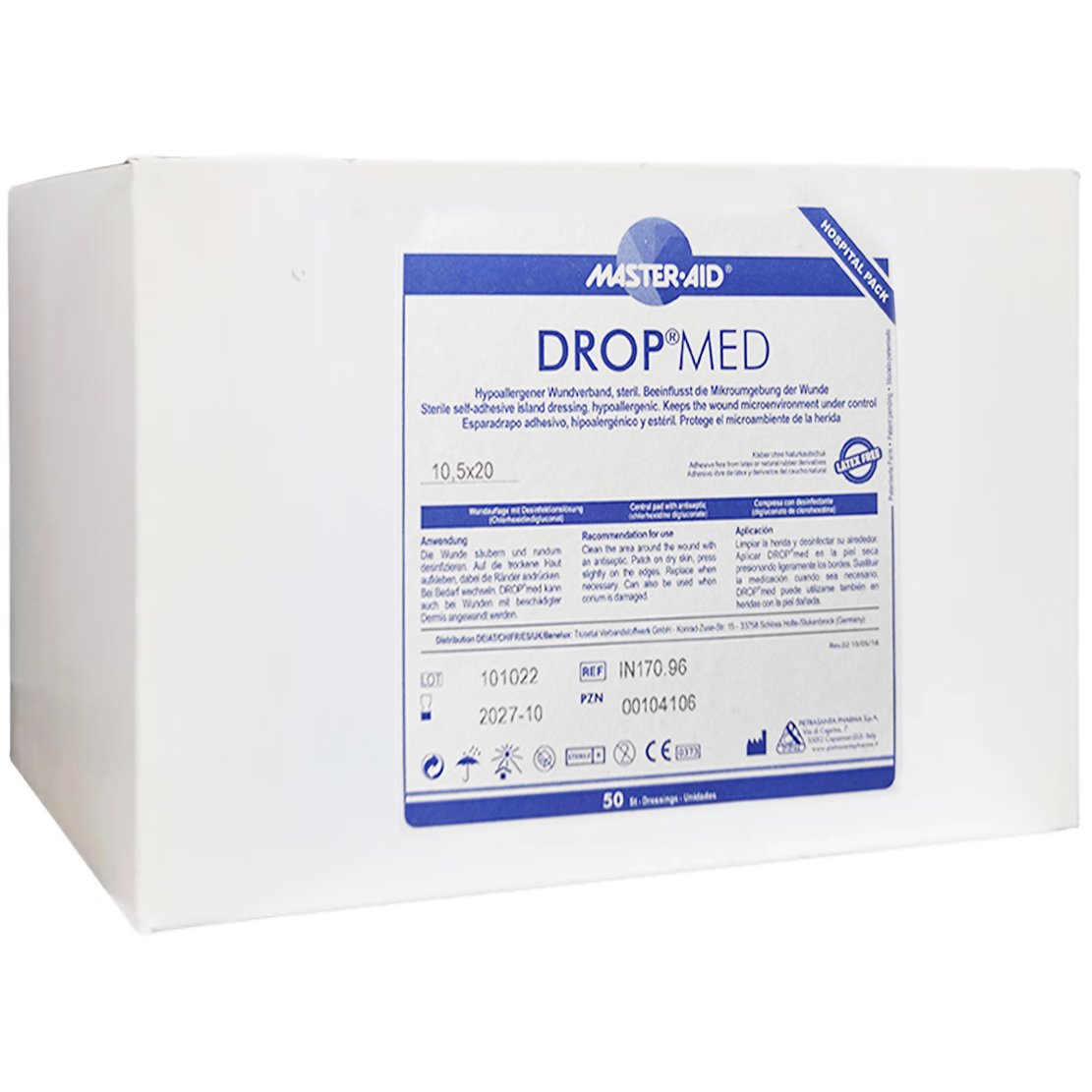 Master Aid Master Aid Drop Med 10.5cm x 20cm Αυτοκόλλητες Γάζες με Ειδική Αντικολλητική Επιφάνεια 50 Τεμάχια