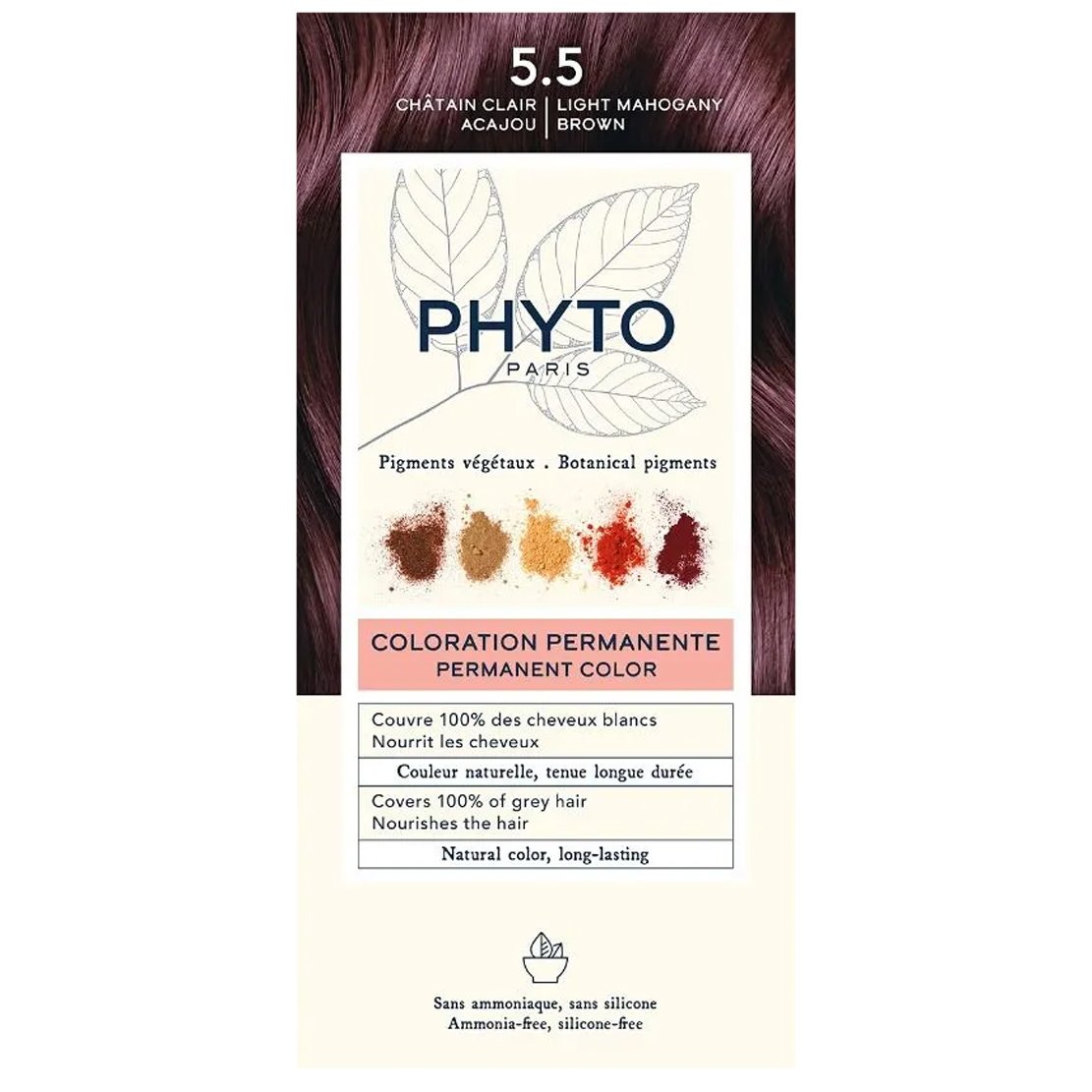 Phyto Paris Phyto Permanent Hair Color Kit Μόνιμη Βαφή Μαλλιών με Φυτικές Χρωστικές, Χωρίς Αμμωνία 1 Τεμάχιο - 5.5 Ανοιχτό Καστανό Μαονί