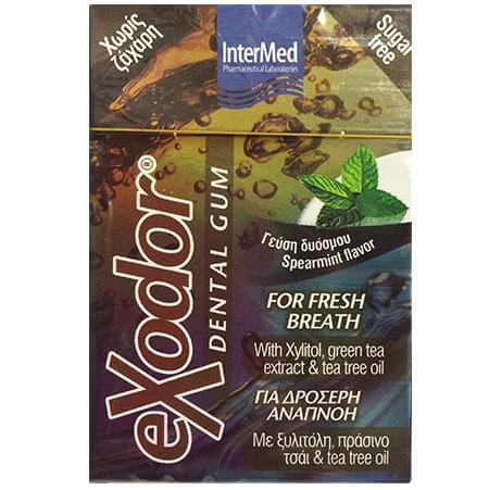 InterMed Exodor Dental Gum Spearmint Flavor Οδοντότσιχλα για Δροσερή Αναπνοή με Ξυλιτόλη, Πράσινο Τσάι & Tee Tree Oil 10 Τεμάχια