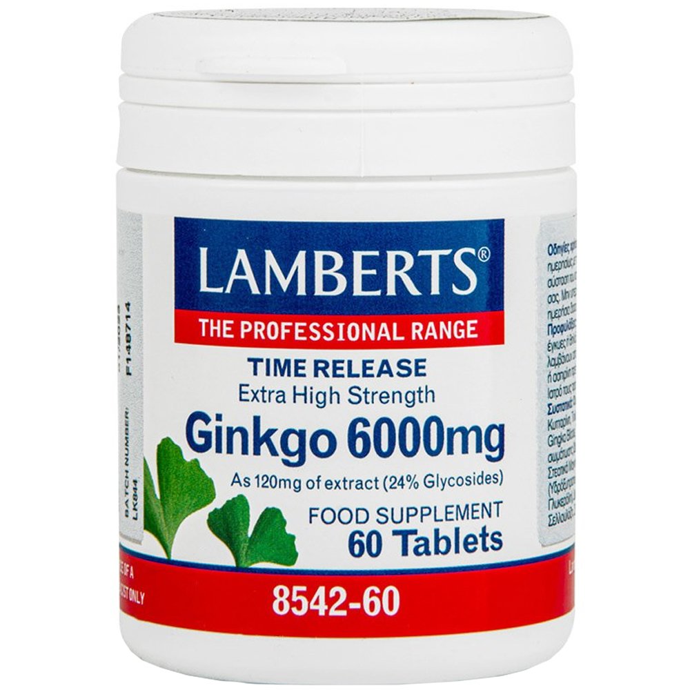 Lamberts Lamberts Ginkgo Biloba Extract Συμπλήρωμα Διατροφής για την Καλή Λειτουργία του Κυκλοφορικού & της Μνήμης 6000mg, 60tabs