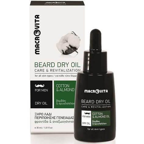 Macrovita Macrovita Men Beard Dry Oil Ξηρό Λάδι Περιποίησης Γενειάδας με Βαμβάκι & Αμυγδαλέλαιο 30ml