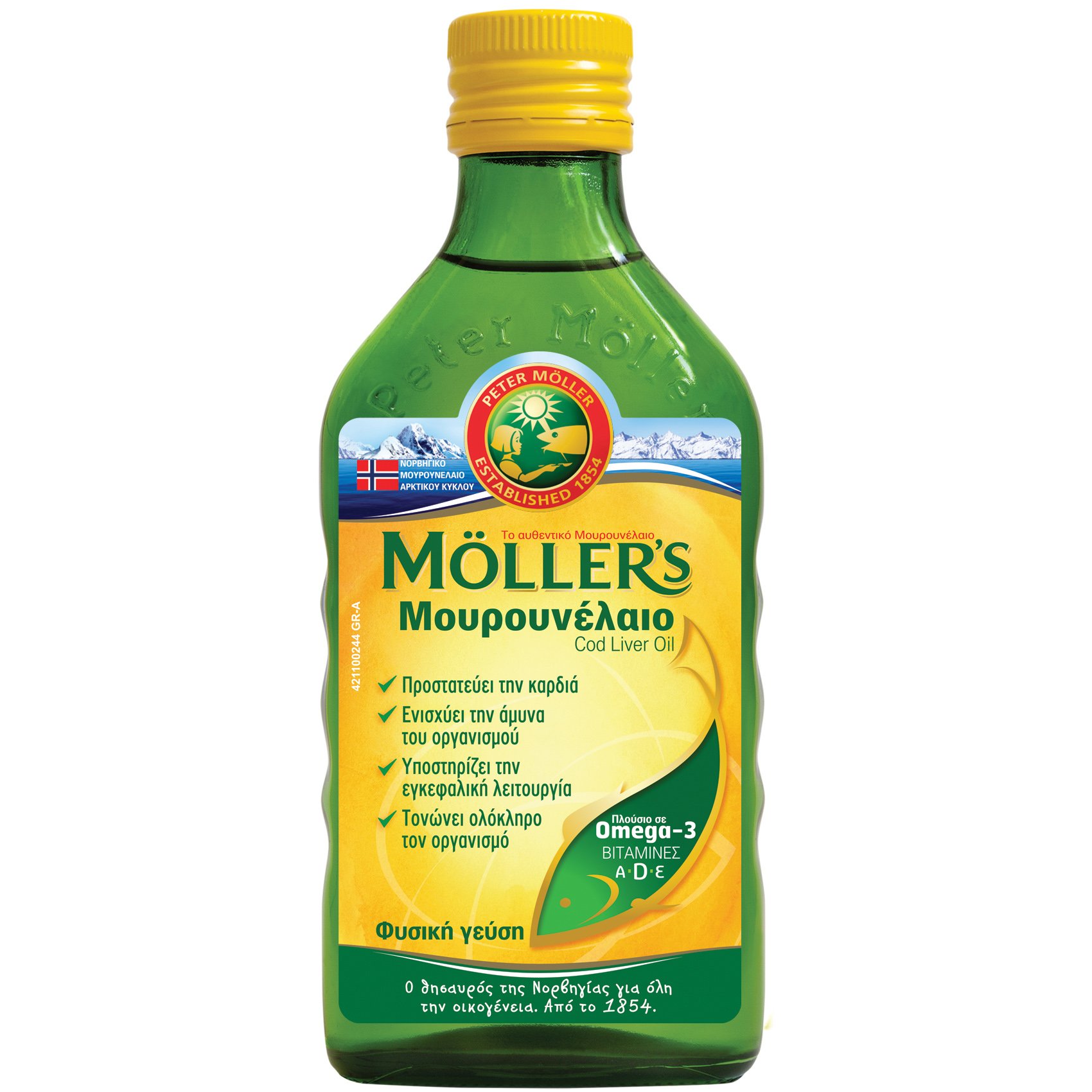 Moller’s Cod Liver Oil Natural Συμπλήρωμα Διατροφής Πόσιμου Μουρουνέλαιου Πλούσιο σε Ω3 με Βιταμίνες A, D & E με Φυσική Γεύση 250ml