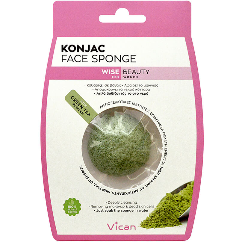 Vican Vican Konjac Face Sponge με Σκόνη Πράσινο Τσάι με Αντιοξειδωτικές Ιδιότητες για Επιδερμίδα Γεμάτη Ενέργεια 1 Τεμάχιο