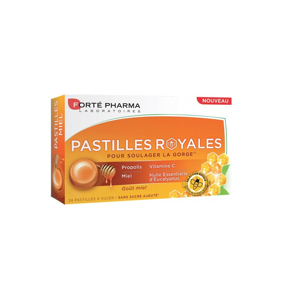 FORTE PHARMA Forte Pharma Pastilles Royales Παστίλιες με Πρόπολη & Γέυση Μέλι για τον Πονόλαιμο, 24 τεμάχια