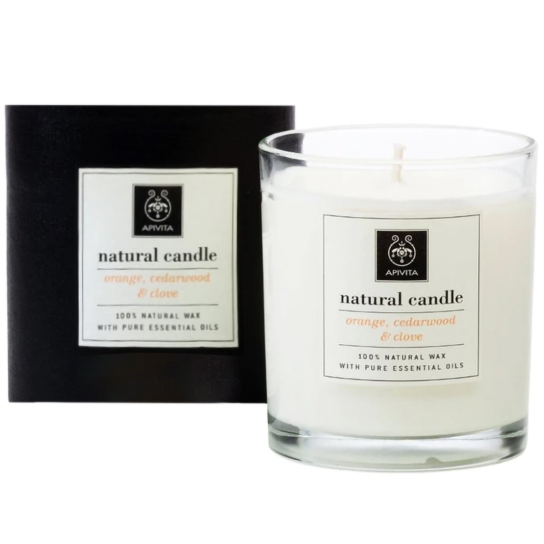 Apivita Apivita Natural Candle Φυσικό Κερί με Αιθέρια Έλαια Από Κέδρο Πορτοκάλι & Γαρύφαλλο 235g