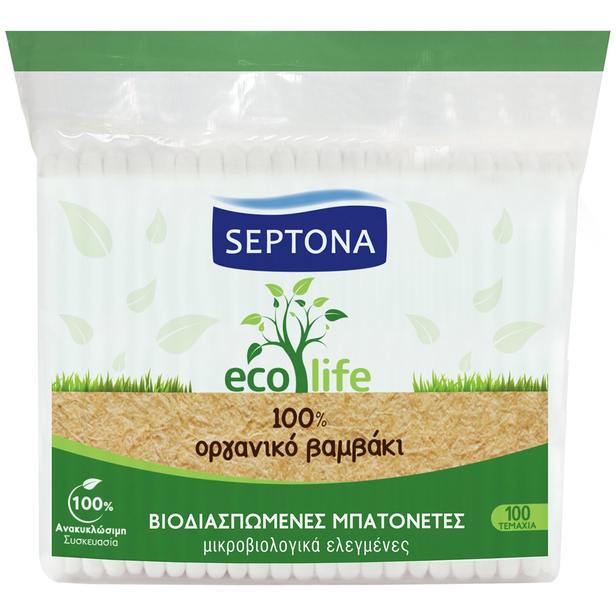 Septona Septona Ecolife Μπατονέτες Βιοδιασπώμενες Μπατονέτες Από 100% Οργανικό Βαμβάκι 100 Τεμάχια