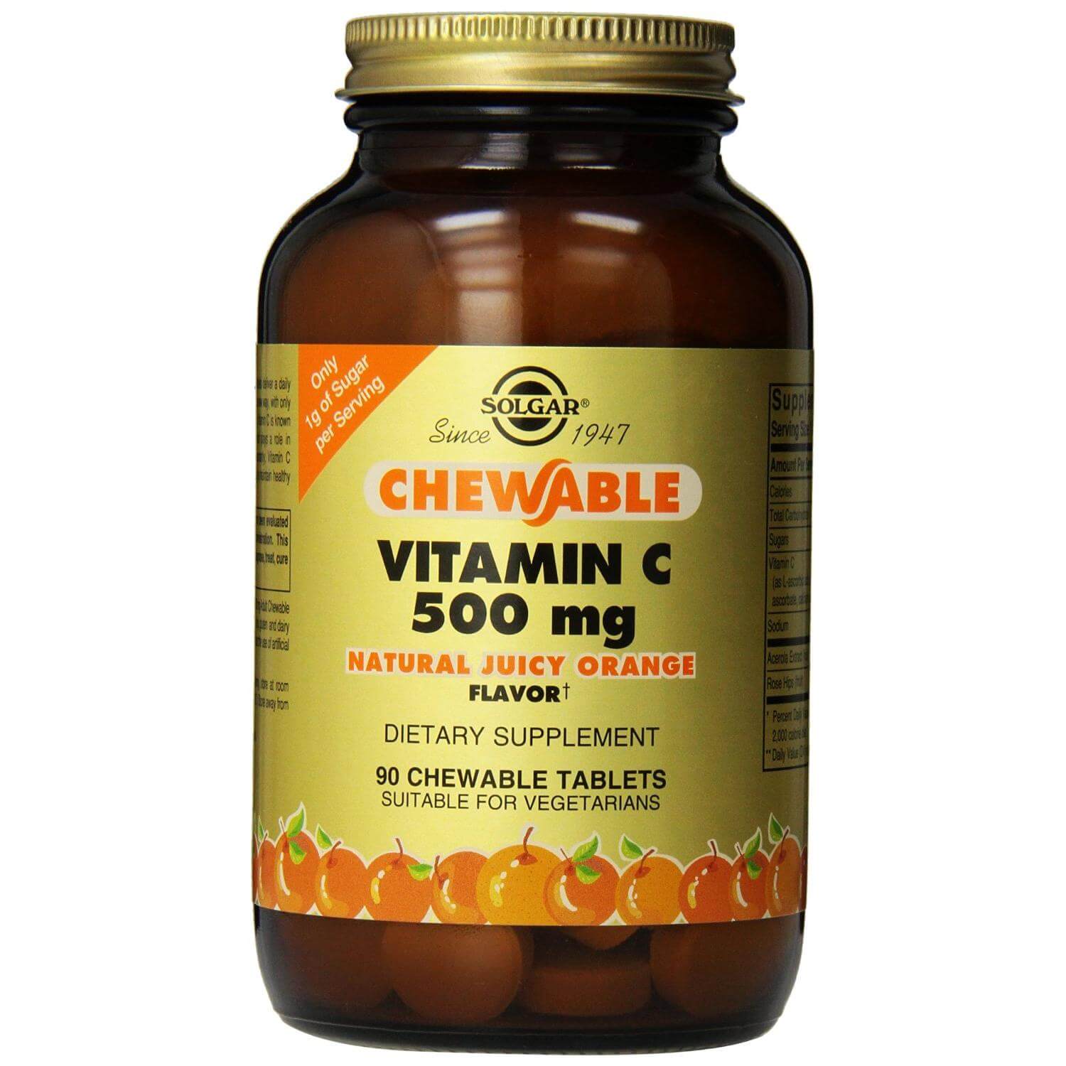 Solgar Chewable Vitamin C 500mg Συμλήρωμα Διατροφής με Ασβέστιο για τη Δόμηση, τη Διατήρηση των Οστών & των Δοντιών 90chew.tabs – ORANGE