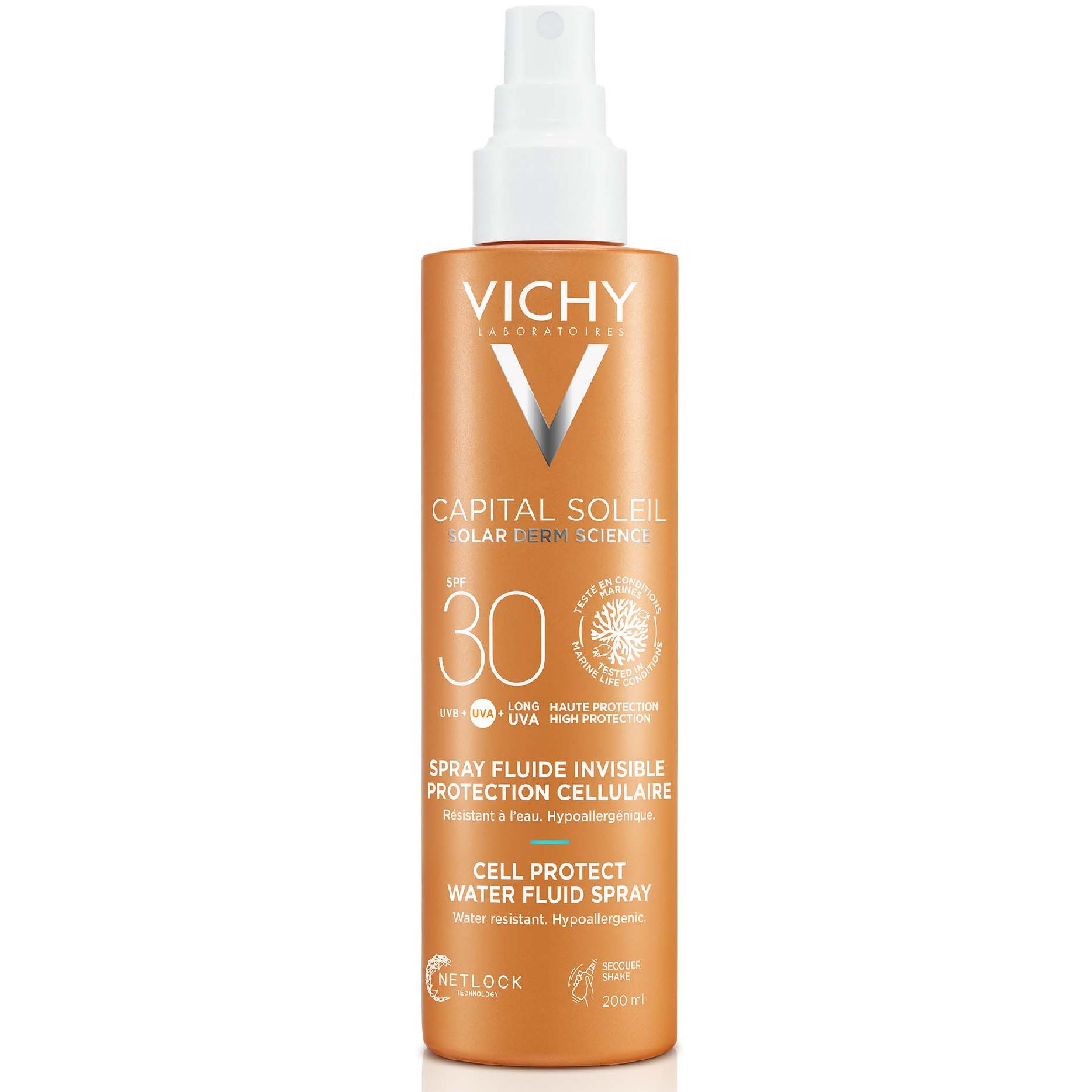 Vichy Vichy Capital Soleil Cell Protect Water Fluid Spray Spf30 Αντηλιακό Γαλάκτωμα Προσώπου Σώματος Υψηλής Προστασίας 200ml