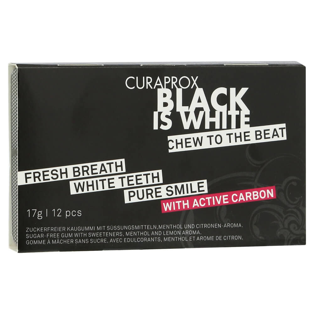 Curaprox Curaprox Black is White Chew to the Beat Τσίχλα για Λεύκανση των Δοντιών με Ενεργό Άνθρακα & Γεύση Λεμόνι - Μέντα 12 Τεμάχια