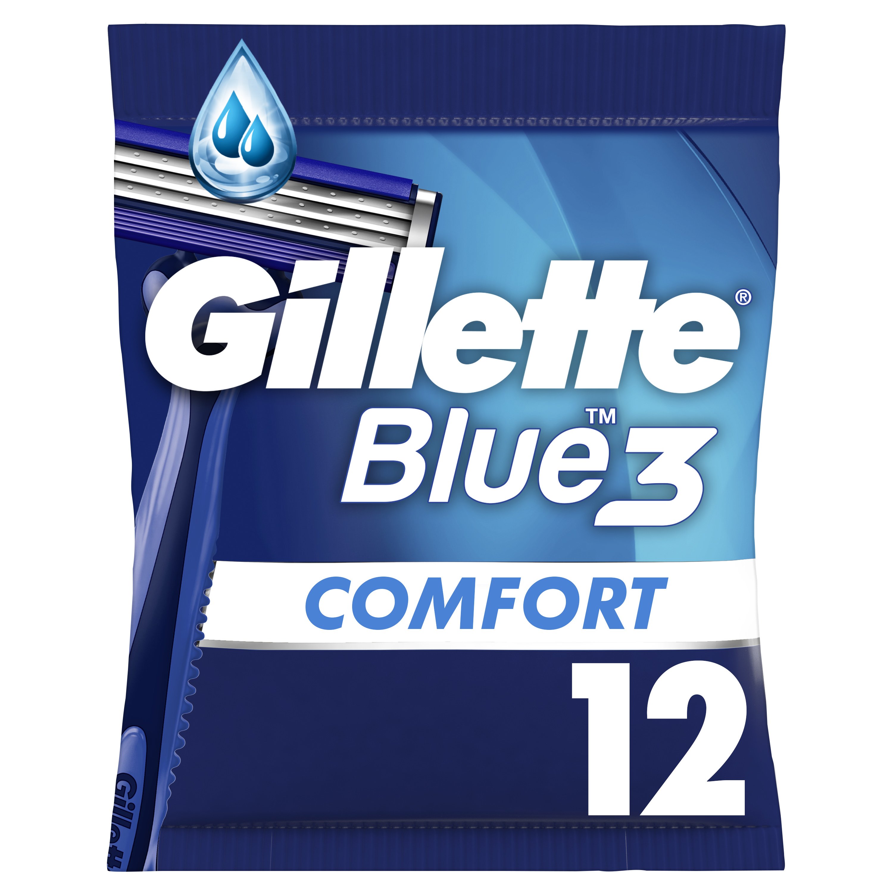 Gillette Gillette Blue3 Plus Comfort Disposable Razors Ανδρικά Ξυραφάκια με 3 Λεπίδες για Βαθύ & Απαλό Ξύρισμα 12 Τεμάχια