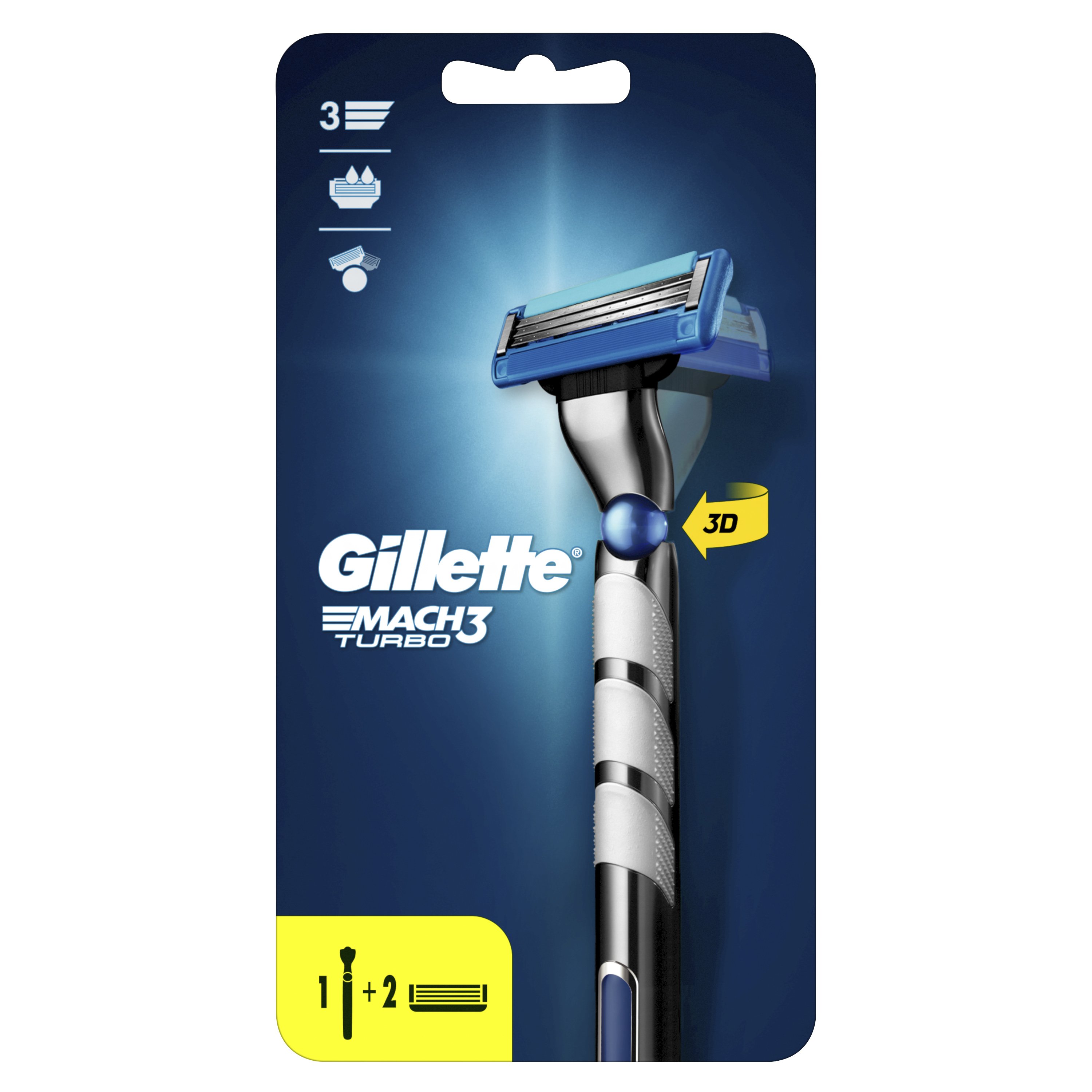 Gillette Gillette Mach3 Turbo Disposable Razors 2 Τεμάχια & Δώρο Λαβή 1 Τεμάχιο