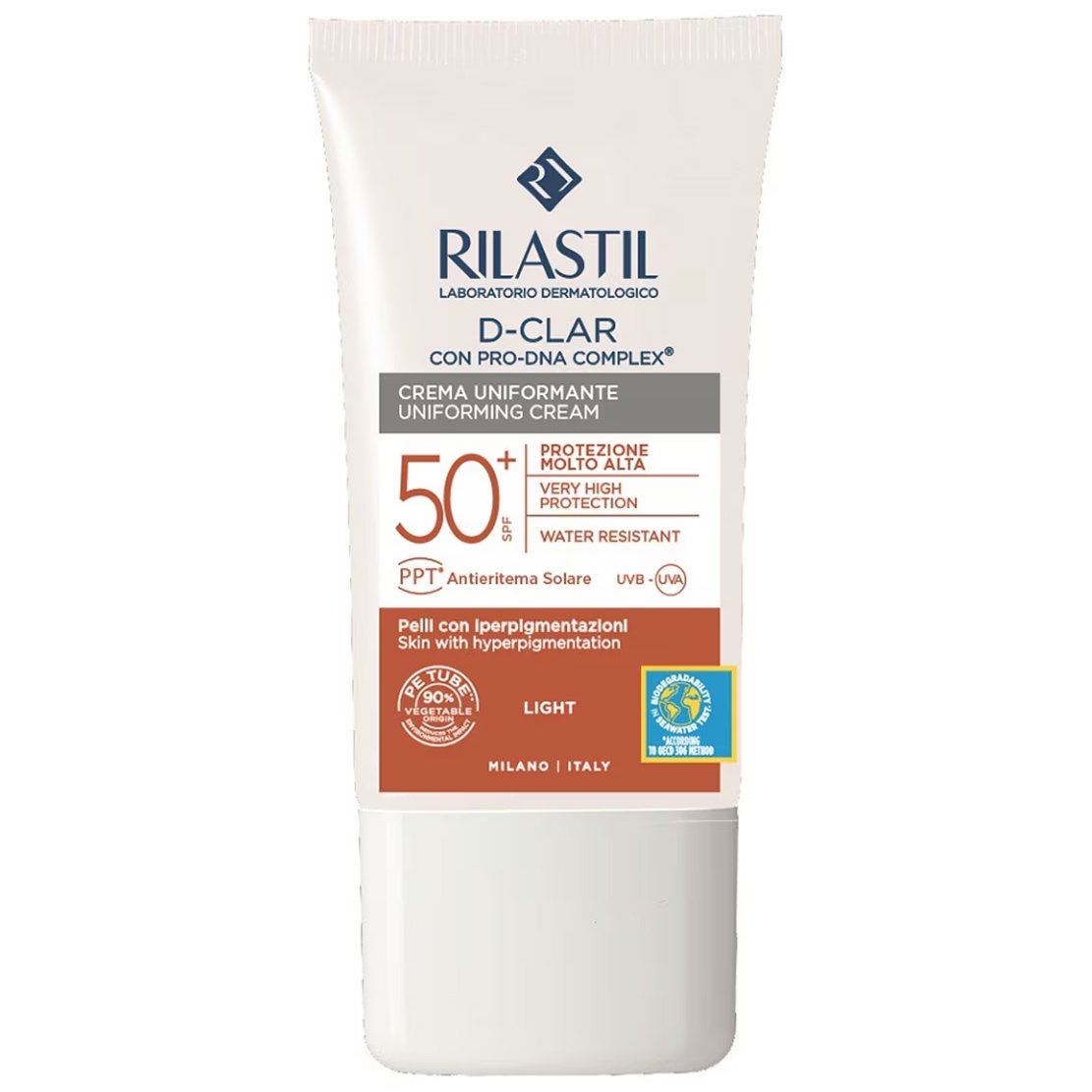 Rilastil Rilastil D-Clar Uniforming Cream Spf50+ Light Αντηλιακή Κρέμα Προσώπου Πολύ Υψηλής Προστασίας με Χρώμα για Ομοιόμορφη Όψη Ανοιχτής Απόχρωσης 40ml