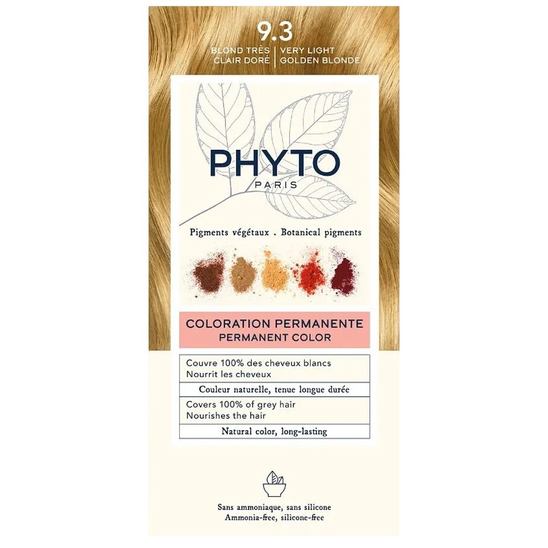 Phyto Paris Phyto Permanent Hair Color Kit Μόνιμη Βαφή Μαλλιών με Φυτικές Χρωστικές, Χωρίς Αμμωνία 1 Τεμάχιο - 9.3 Ξανθό Πολύ Ανοιχτό Χρυσό