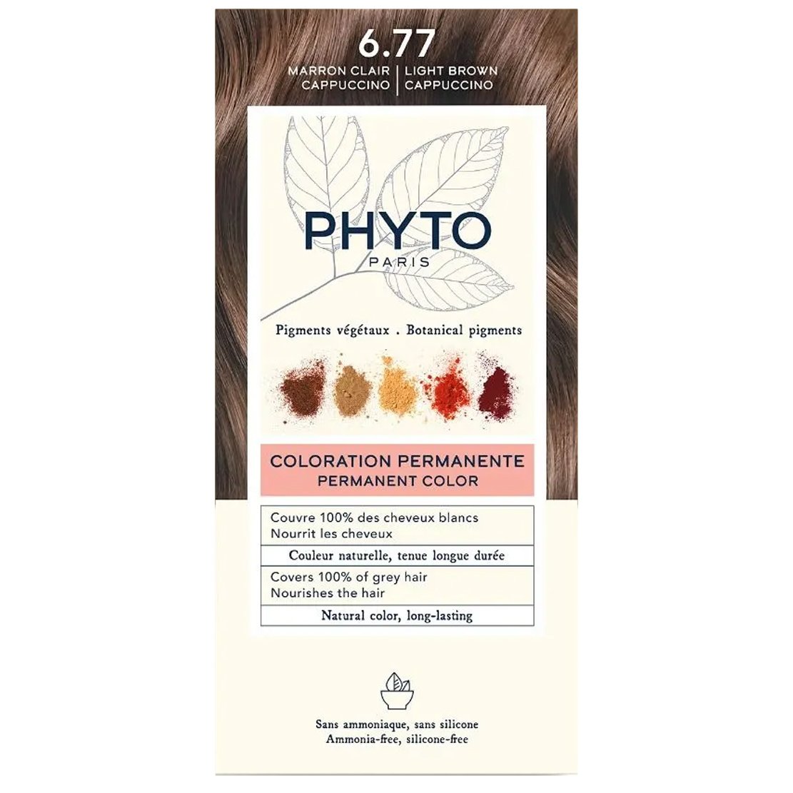 Phyto Permanent Hair Color Kit Μόνιμη Βαφή Μαλλιών με Φυτικές Χρωστικές, Χωρίς Αμμωνία 1 Τεμάχιο – 6.77 Μαρόν Ανοιχτό Καπουτσίνο