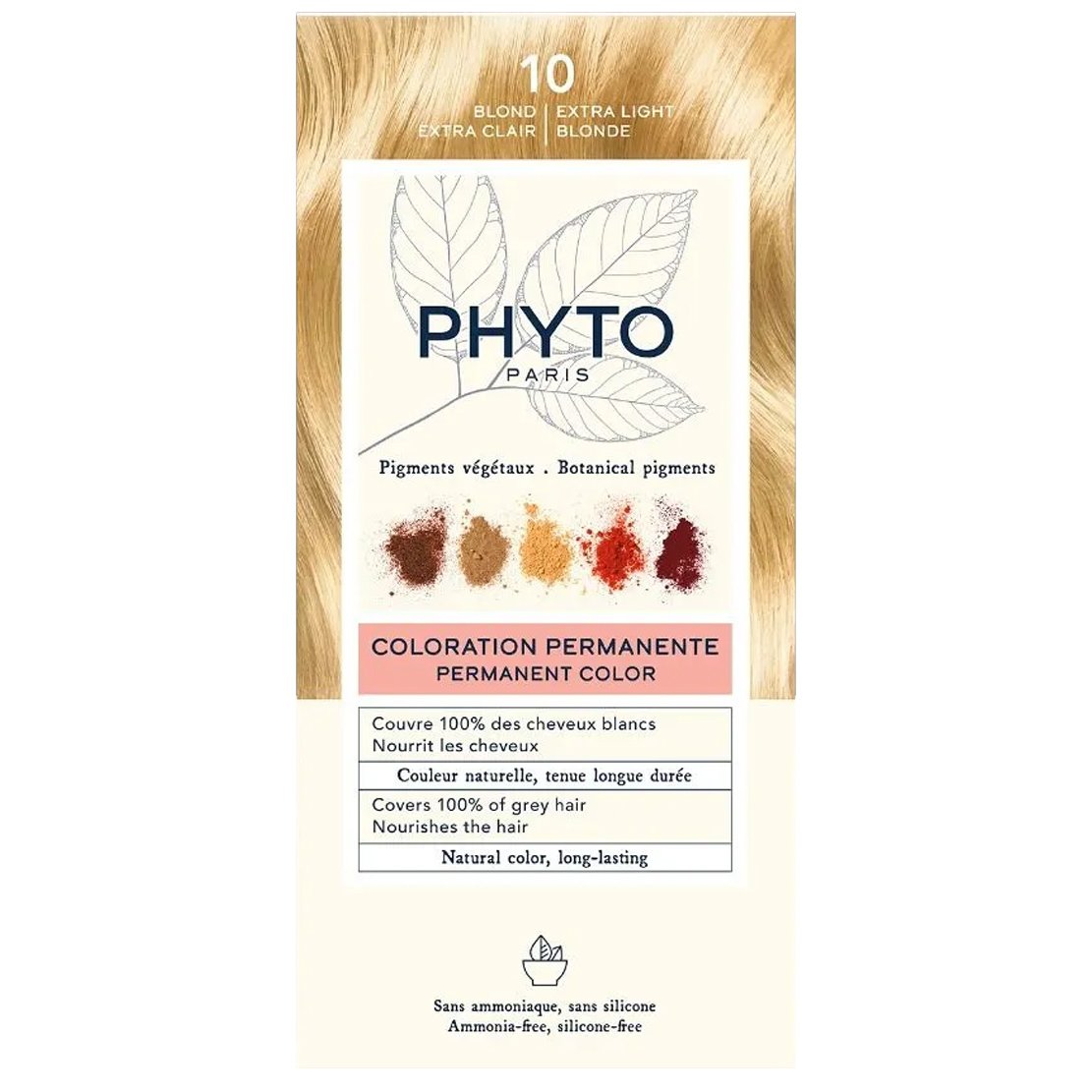 Phyto Permanent Hair Color Kit Μόνιμη Βαφή Μαλλιών με Φυτικές Χρωστικές, Χωρίς Αμμωνία 1 Τεμάχιο – 10 Κατάξανθο Πλατινέ