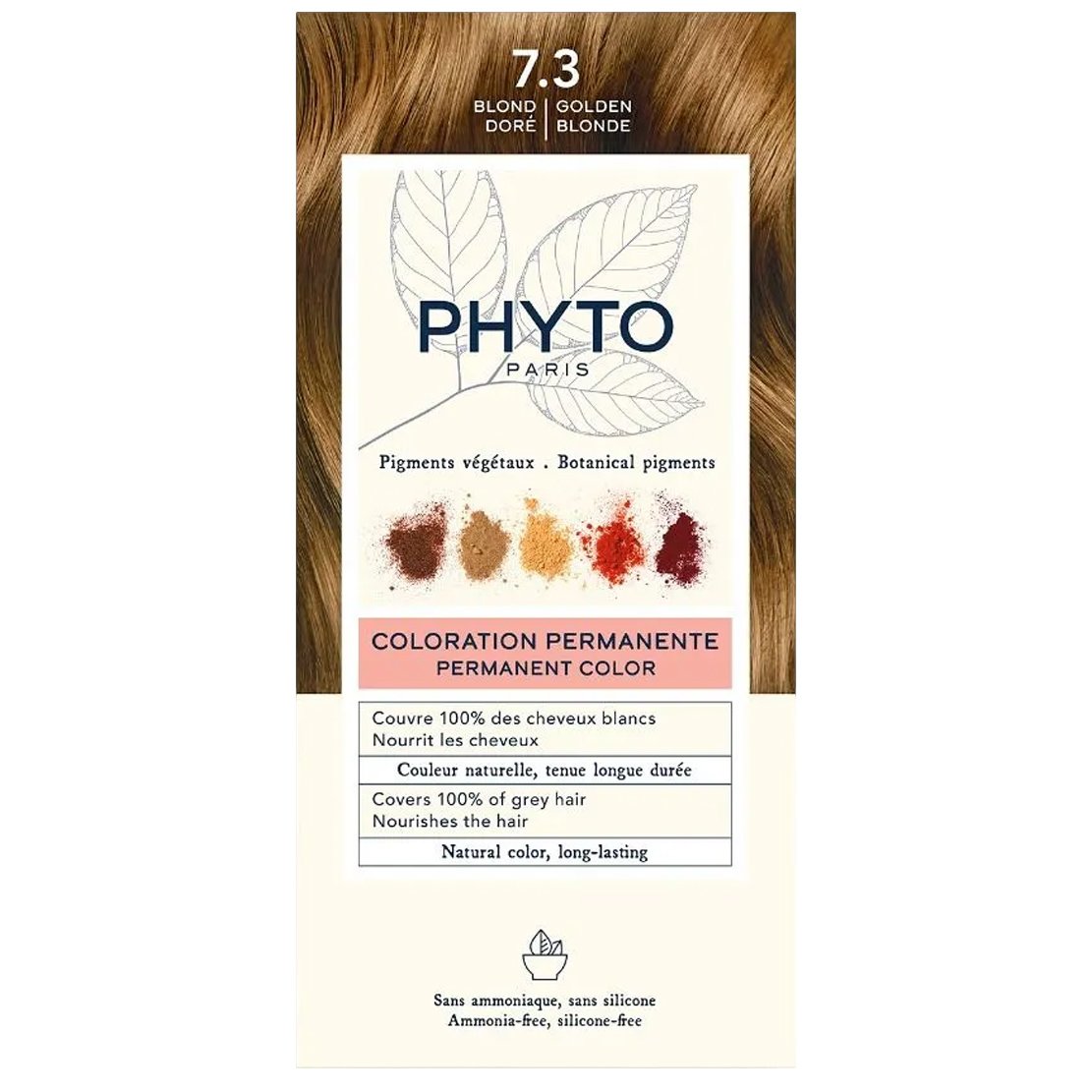 Phyto Paris Phyto Permanent Hair Color Kit Μόνιμη Βαφή Μαλλιών με Φυτικές Χρωστικές, Χωρίς Αμμωνία 1 Τεμάχιο - 7.3 Ξανθό Χρυσό