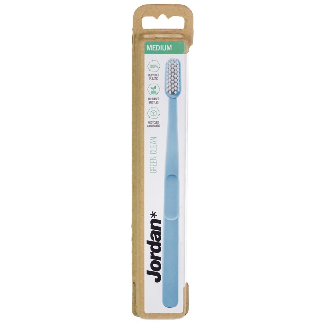 Jordan Green Clean Medium Toothbrush Bio Eco Χειροκίνητη Οδοντόβουρτσα Μέτρια, με Βιολογικής Προέλευσης Ίνες 1 Τεμάχιο – Μπλε